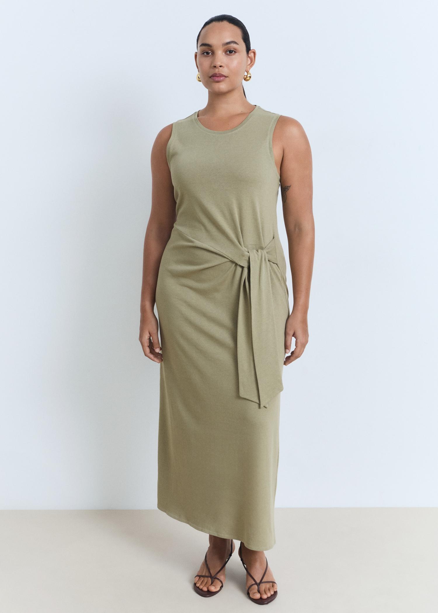Cotton midi-dress with knot detail - Women | MANGO USA Product Image