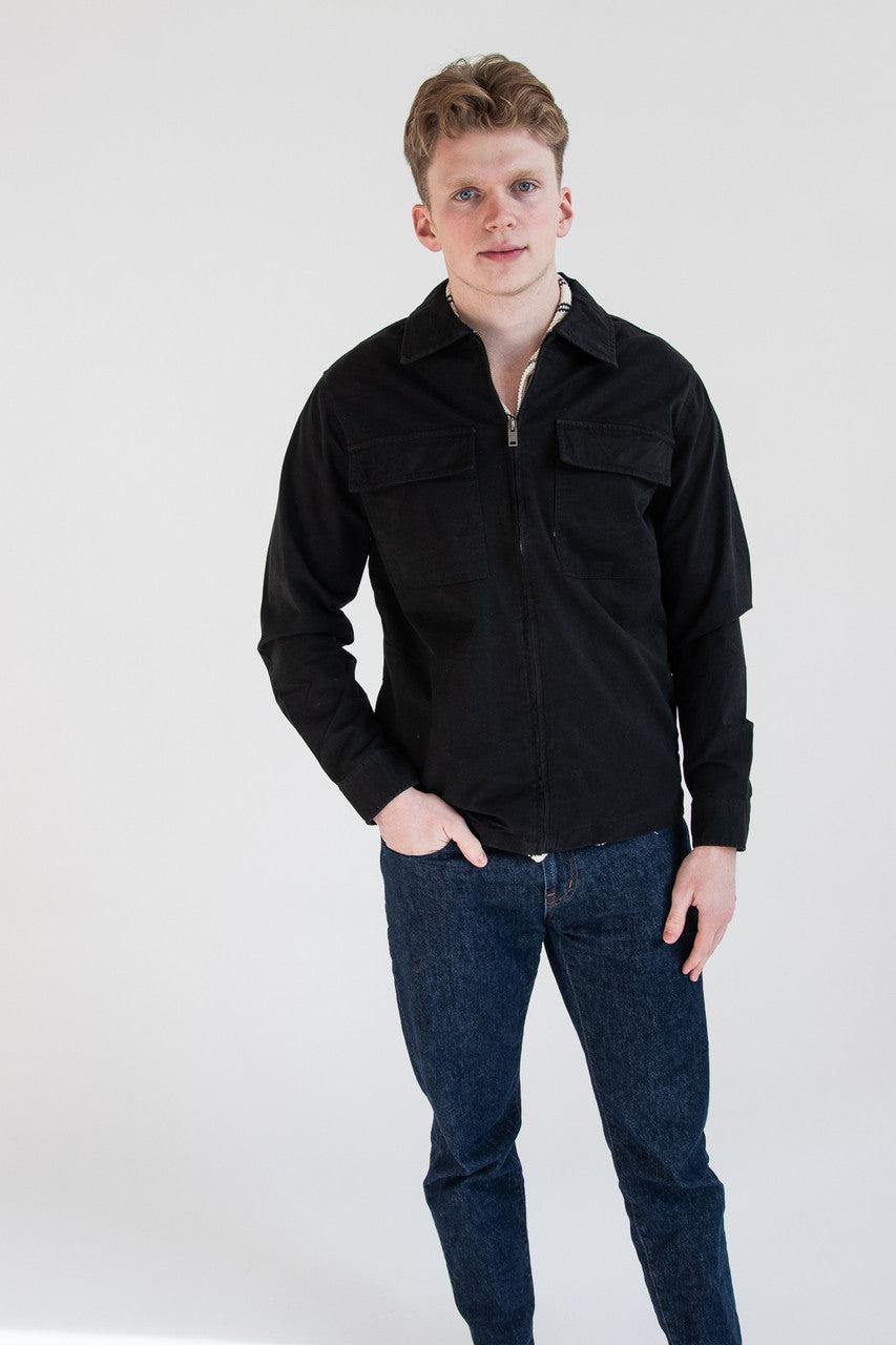 Black Zip Up Twill Jacket Product Image