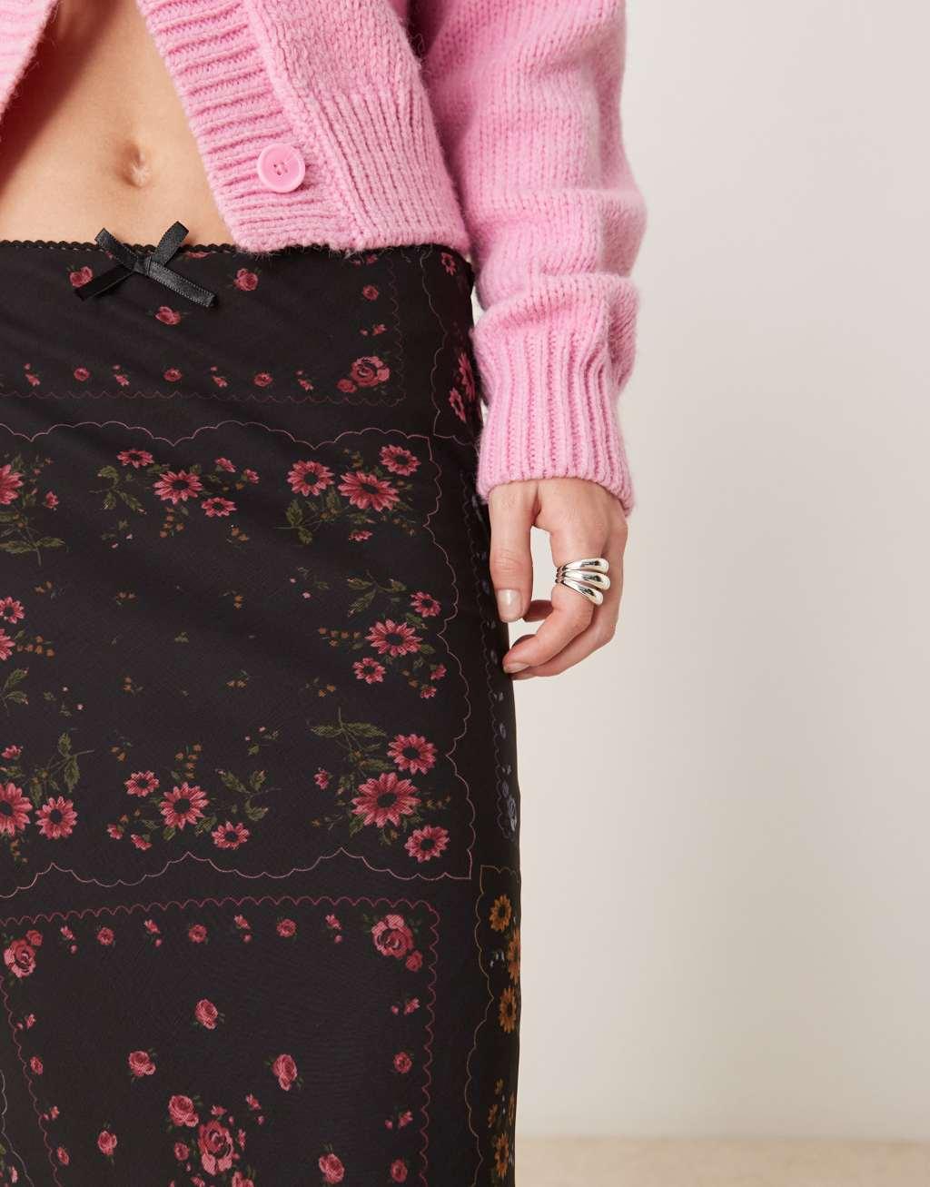 Miss Selfridge bias maxi skirt in floral print Product Image