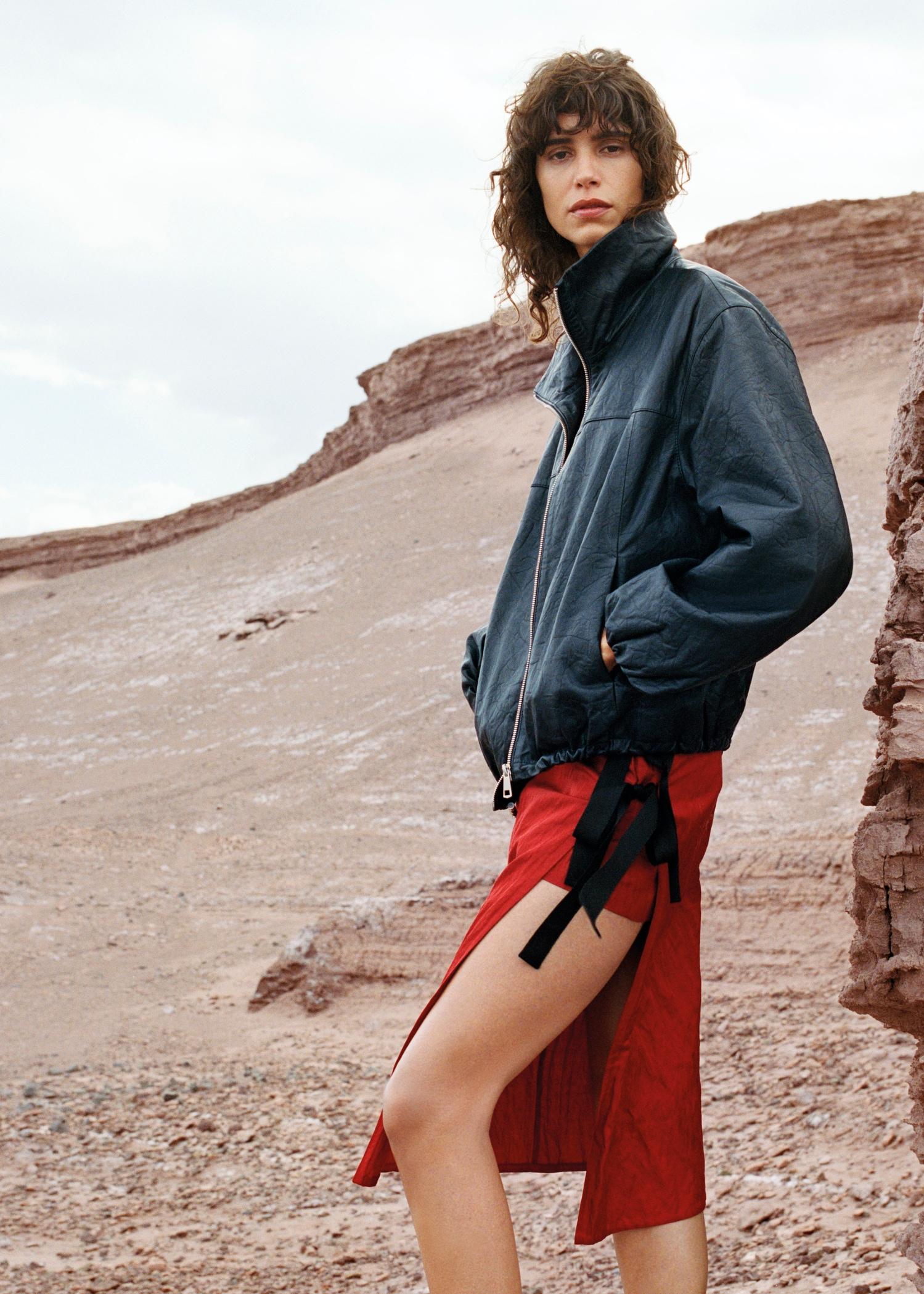 Oversized leather jacket - Women | MANGO USA Product Image