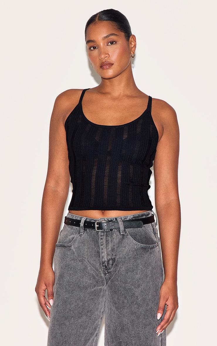 Black Ladder Knit Cami Top Product Image