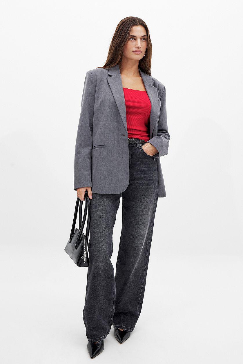 Ribbed Square Neck Detail Top Product Image