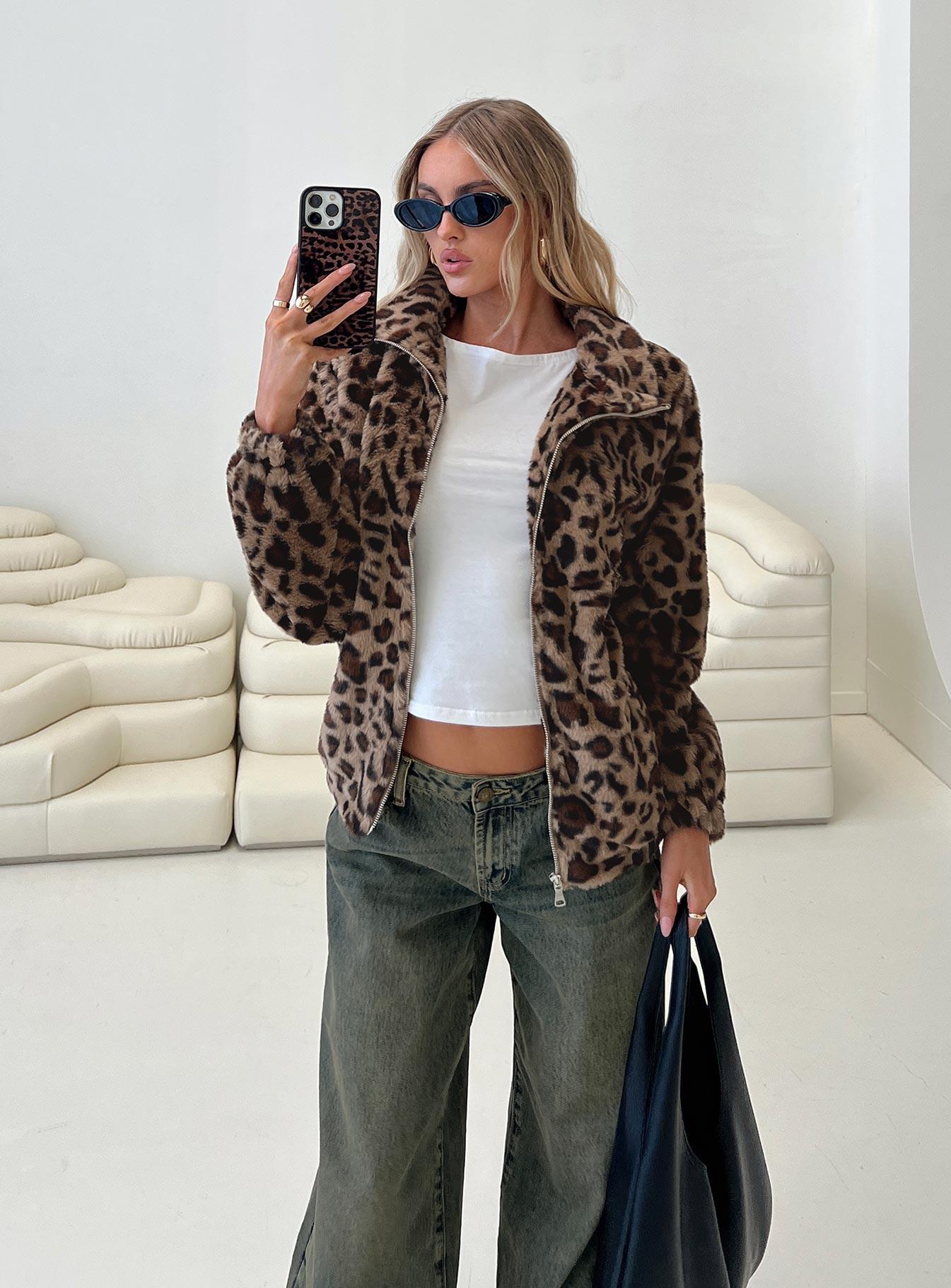 Caine Faux Fur Jacket Leopard Product Image