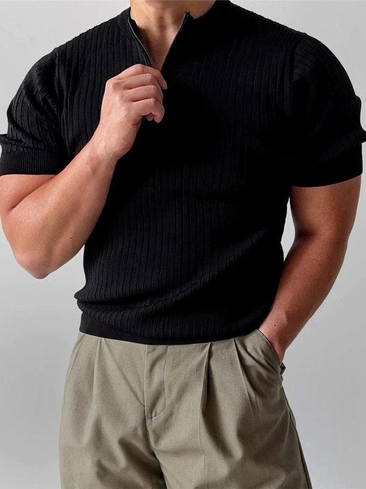 RT No. 19015 SLIM HALF ZIP KNIT SHORT SLEEVE Product Image