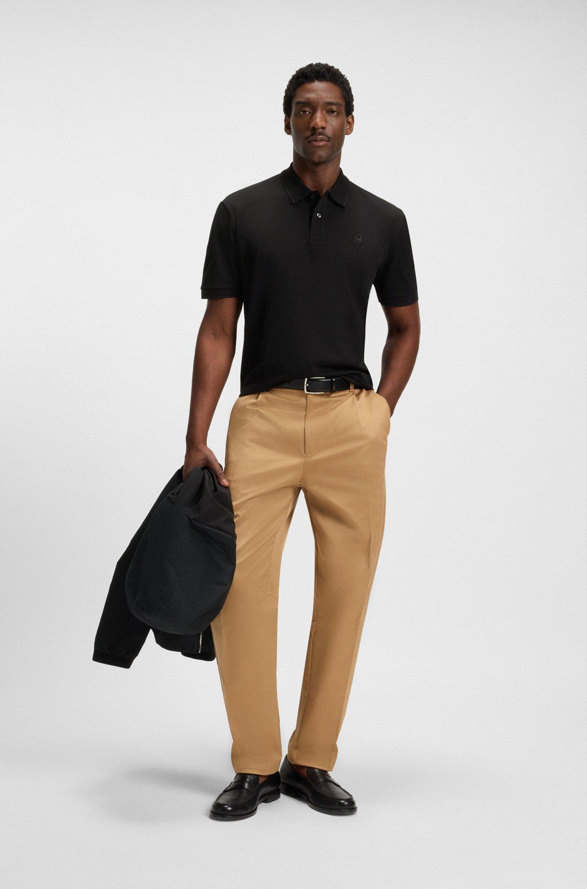 BOSS - Cotton-piqué polo shirt with Double B monogram - Black Product Image