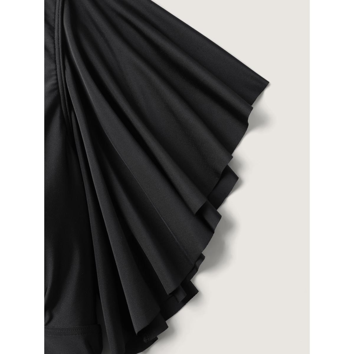 Plus Size Ruffled Sleeve Fit and Flare Swim Dress Women's Swimwear Black Resort Bodycon V-neck High stretch Curve Swim Dresses BloomChic 12/L Product Image