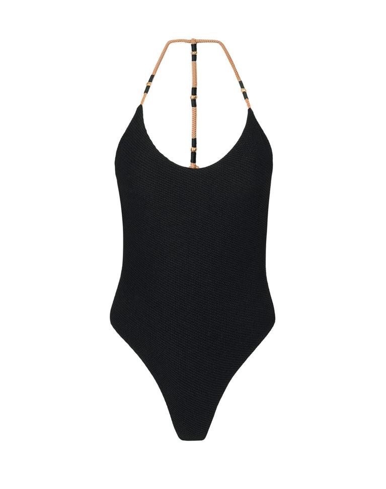 Ribbed Layla T Back One Piece - Black Product Image