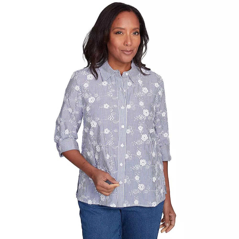Petite Alfred Dunner Striped Breezy Floral Applique Top, Women's,  Product Image