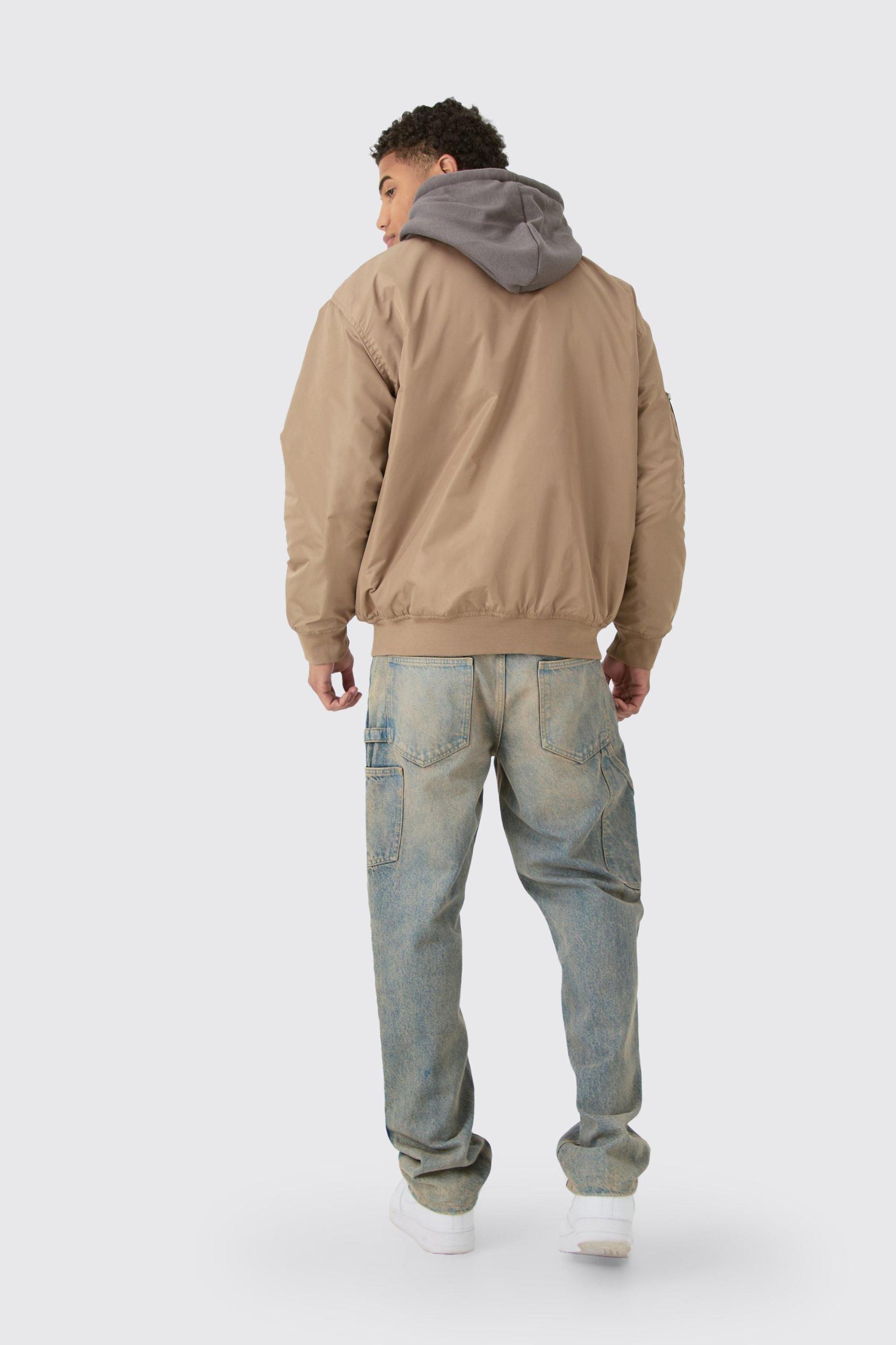 Oversized Hooded Ma1 Bomber Jacket In Stone | boohooMAN USA Product Image