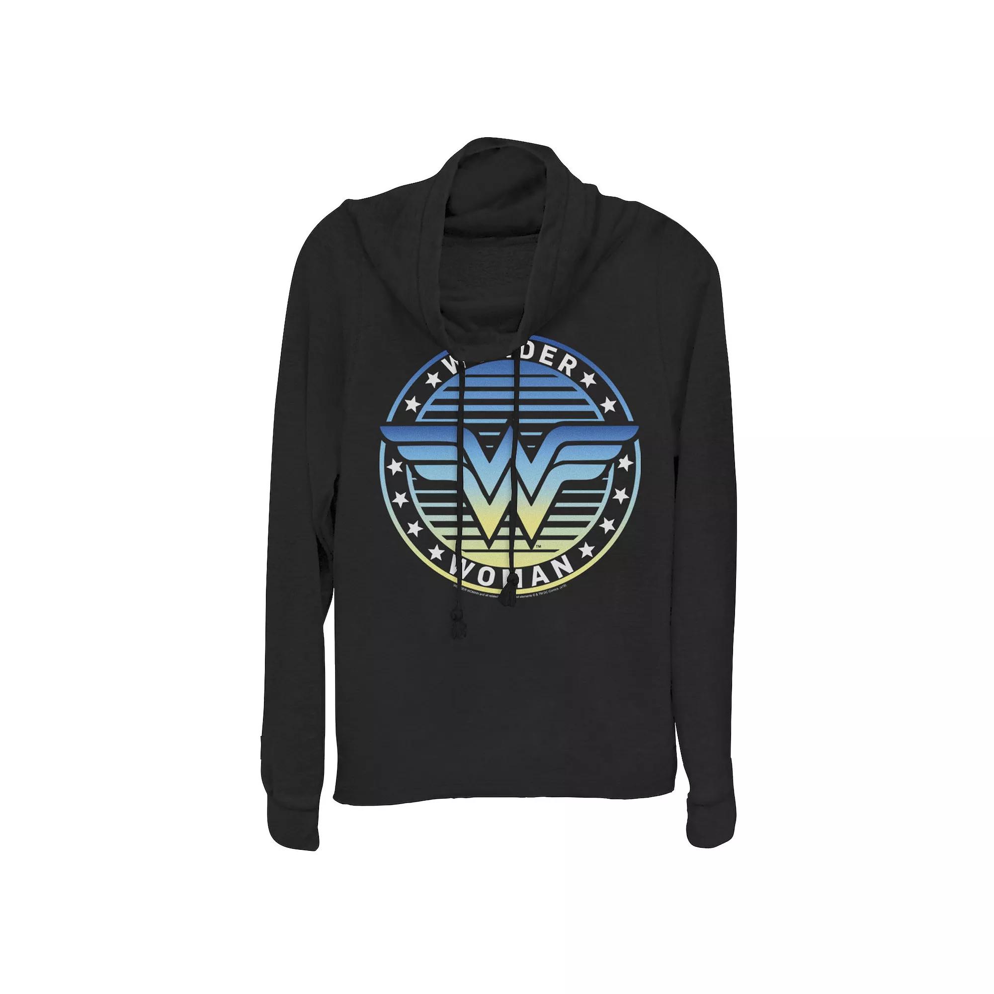 Juniors' DC Comics Wonder Woman Retro Gradient Logo Cowlneck Sweatshirt, Girl's, Size: XXL, Black Product Image