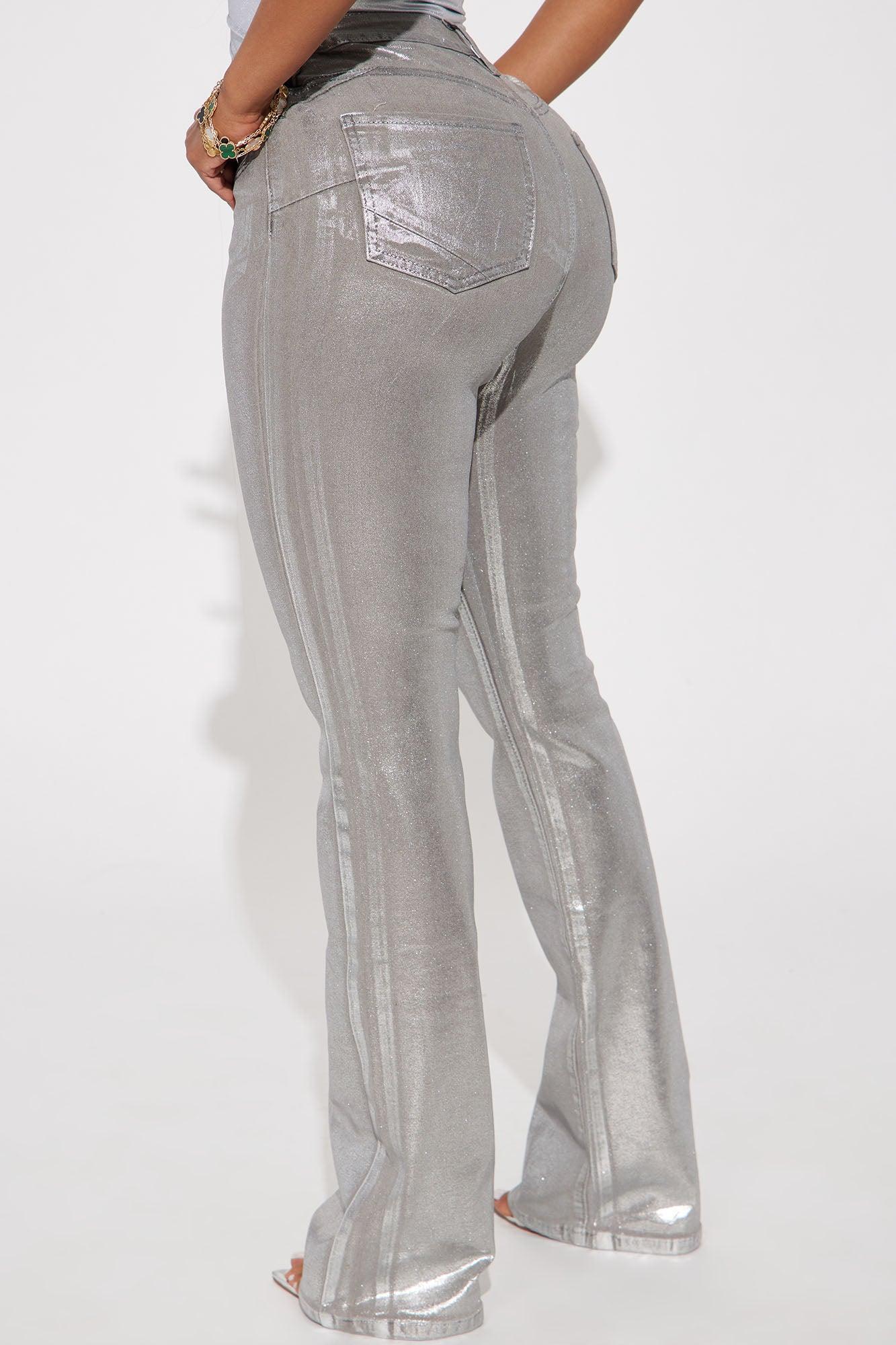 Shine Bright Foil Stretch Bootcut Jeans - Silver Product Image