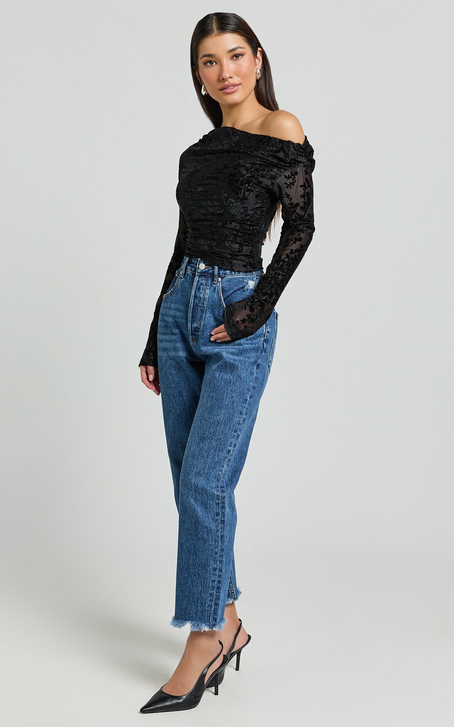 Willow Top - Asymmetrical Ruched Crop Top in Black Product Image