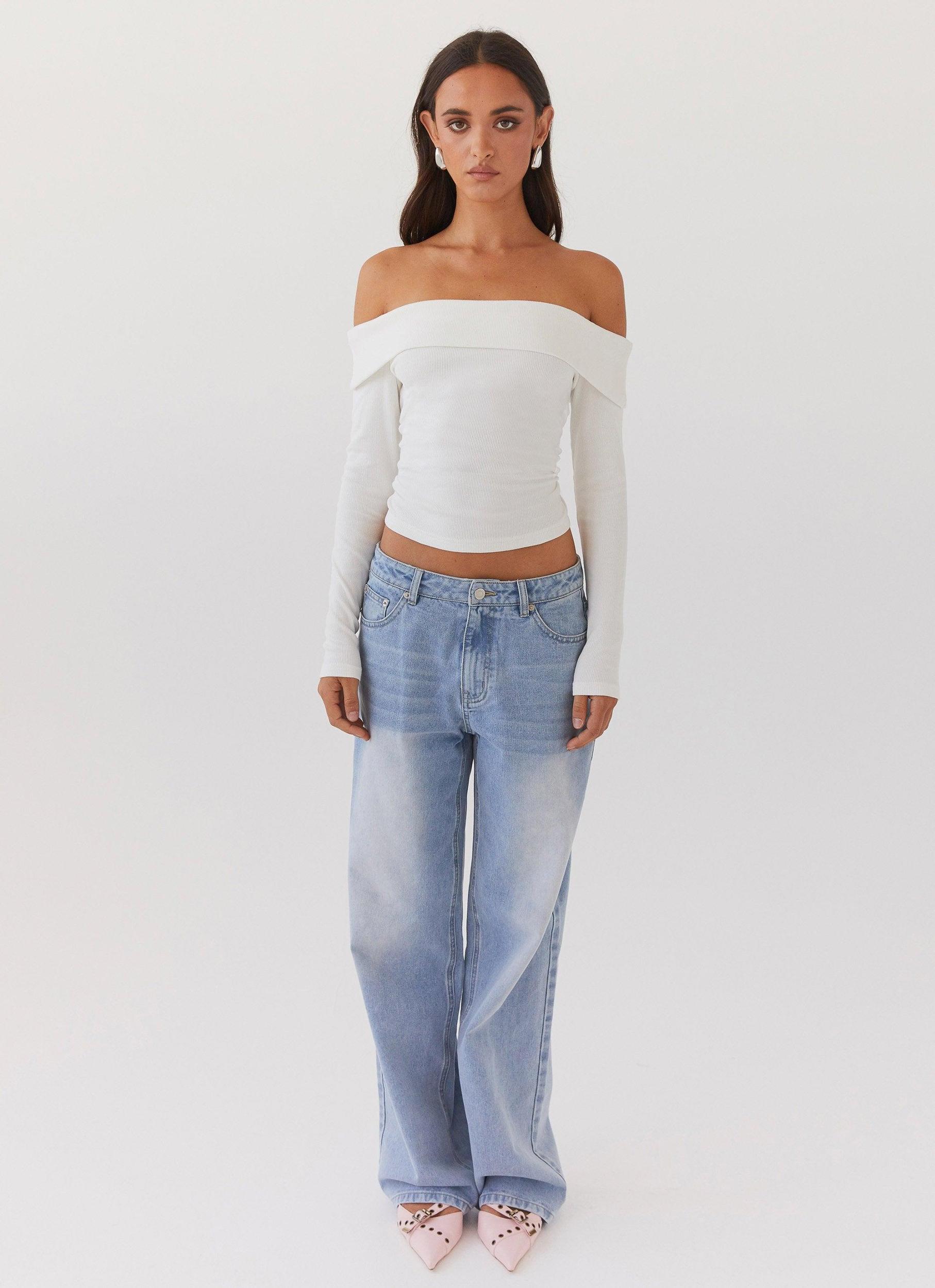 Hayley Long Sleeve Ribbed Top - White Product Image