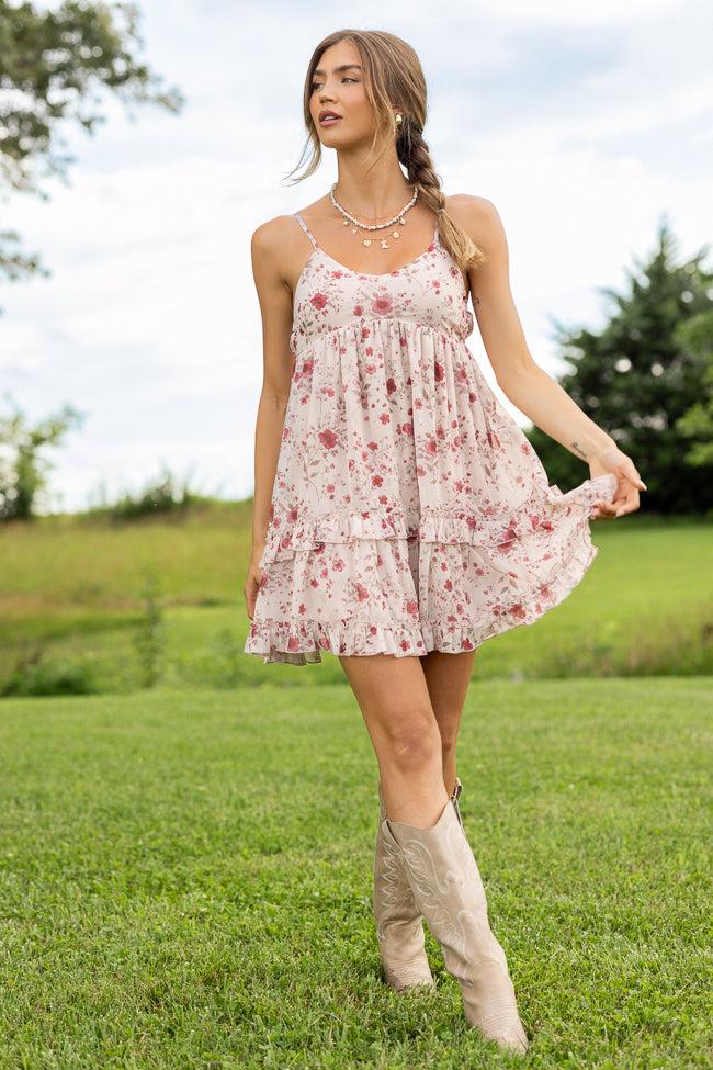 Hope Red Neutral Floral Mini Dress SALE Product Image