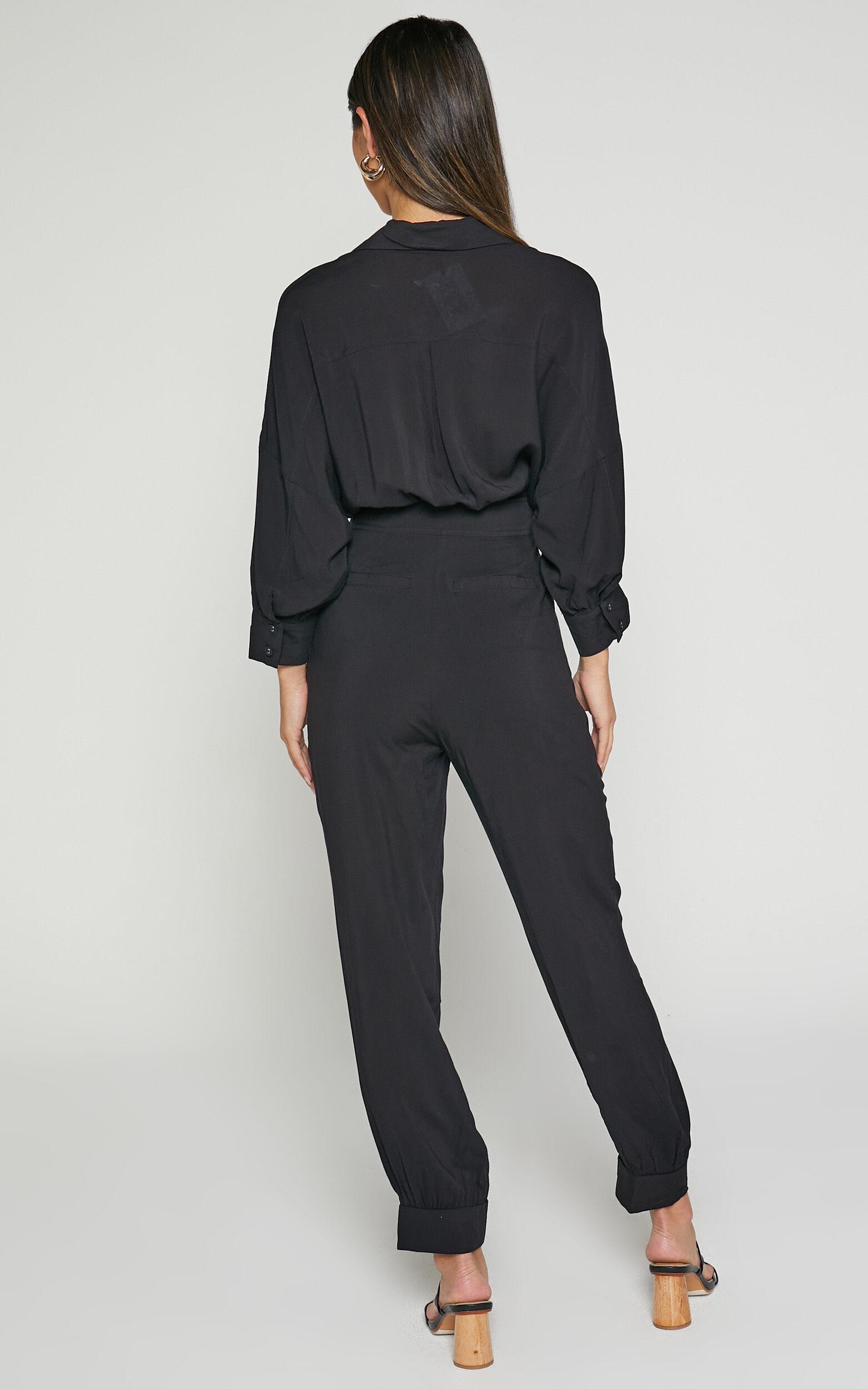 Ayelin Jumpsuit - Linen Relaxed 3/4 Sleeve Jumpsuit in Black Product Image