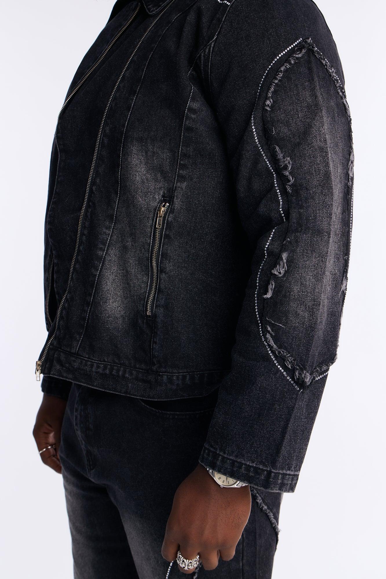 Moto Been Down Jeweled Denim Jacket - Black Wash Product Image