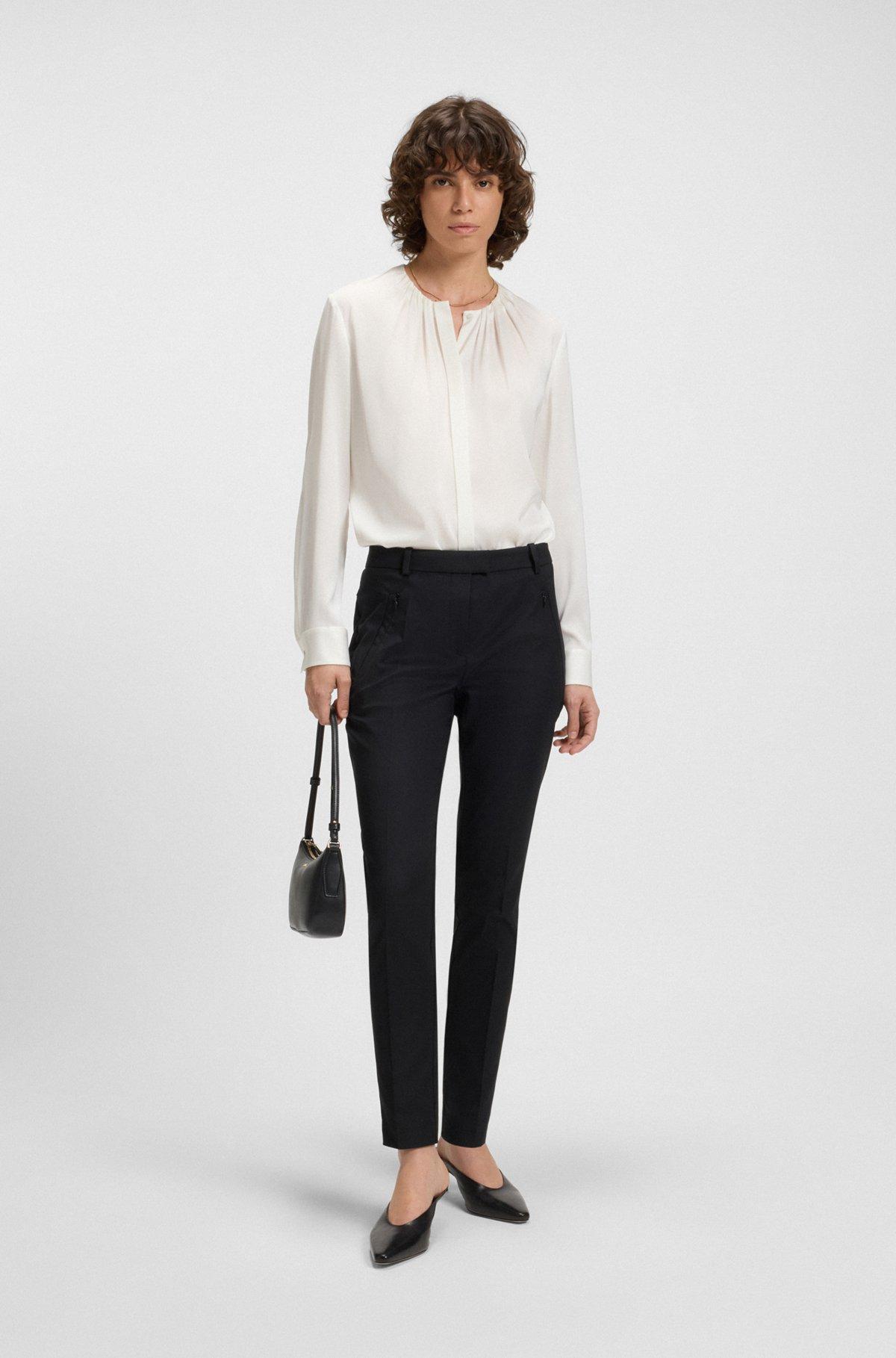 Ruched-neck blouse in stretch-silk crepe de Chine Product Image