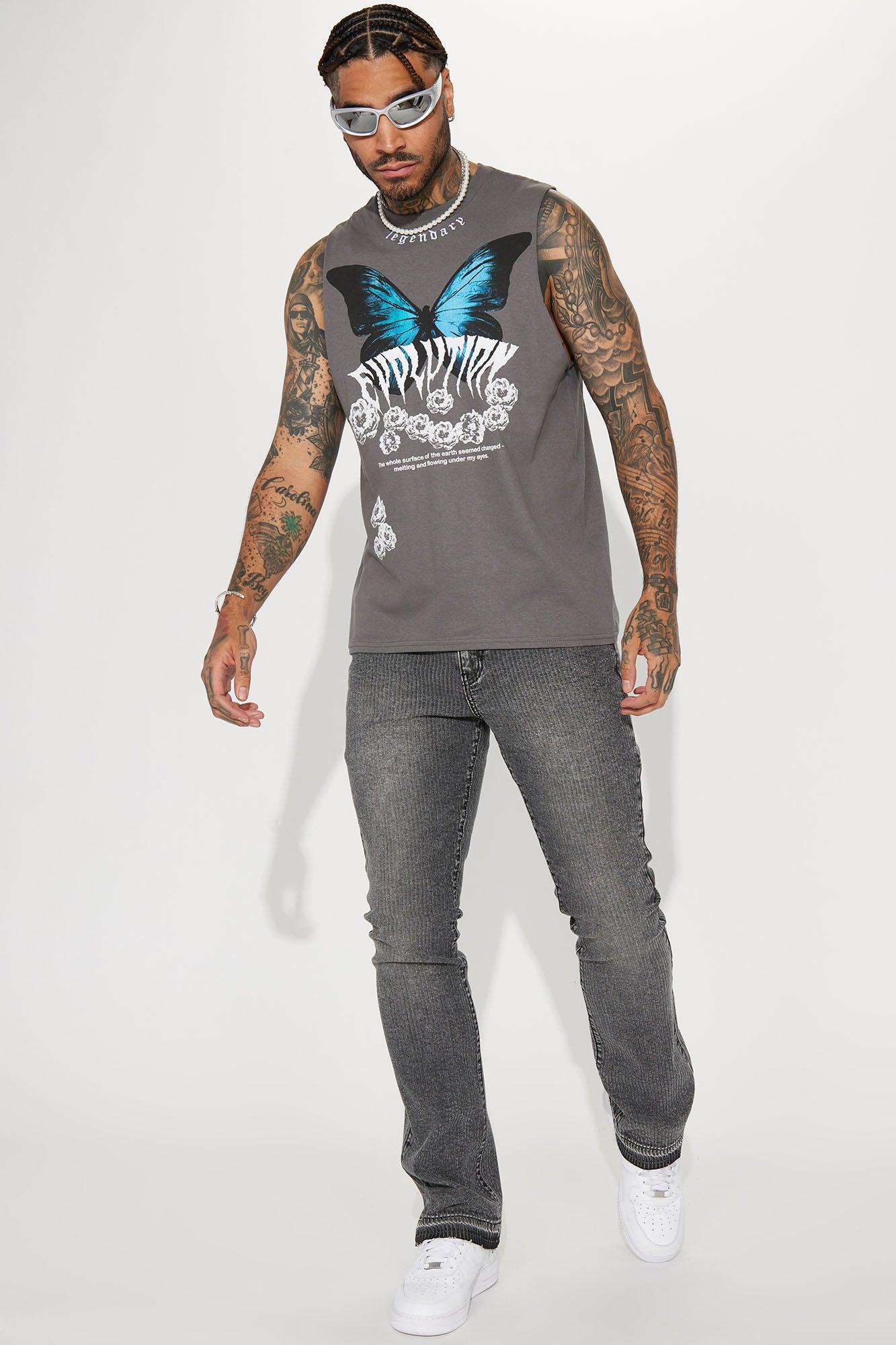 Line Em Up Stacked Skinny Flare Jeans - Grey Product Image