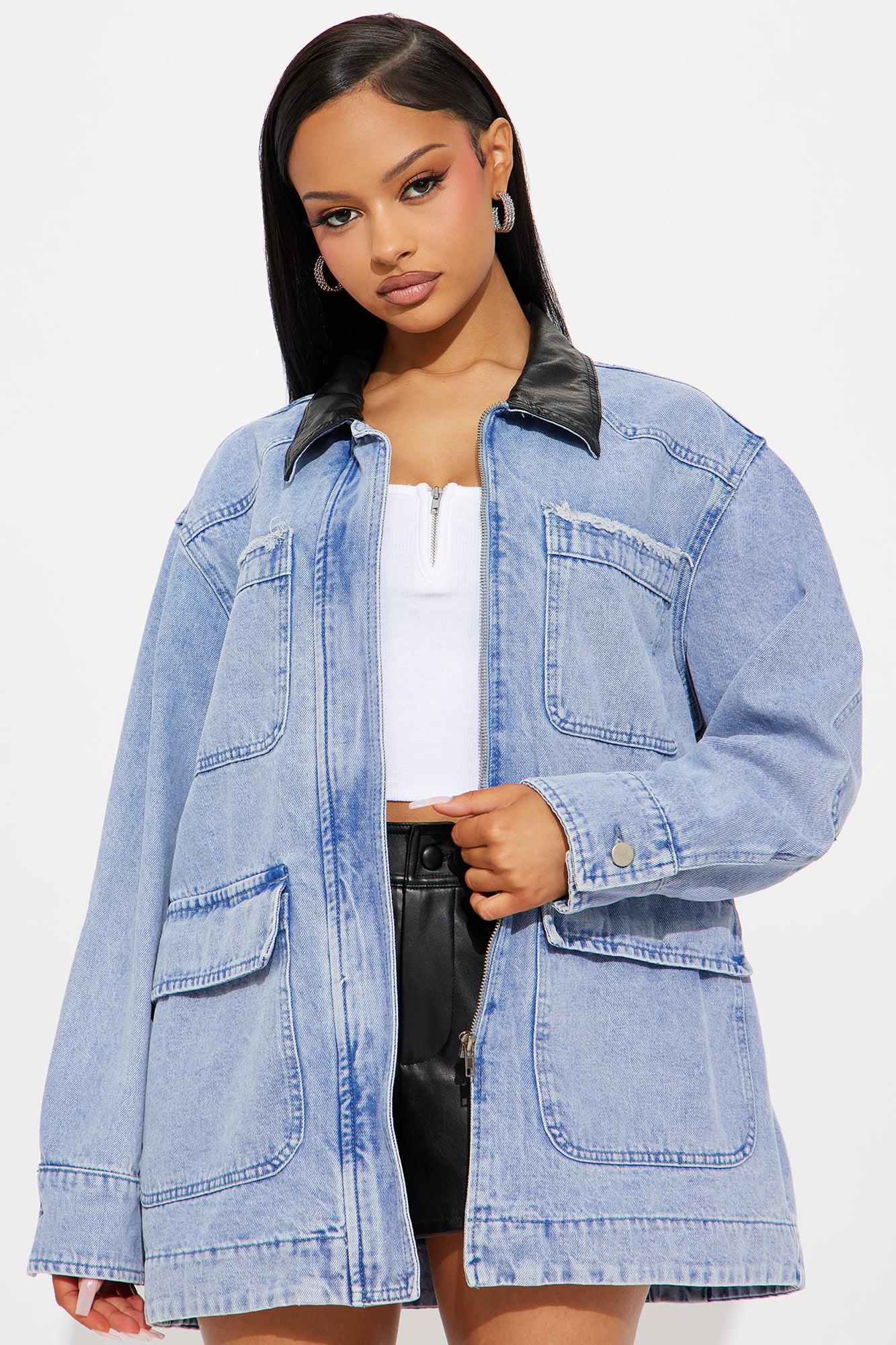 Bare Minimum Oversized Denim Barn Jacket - Medium Wash Female Product Image