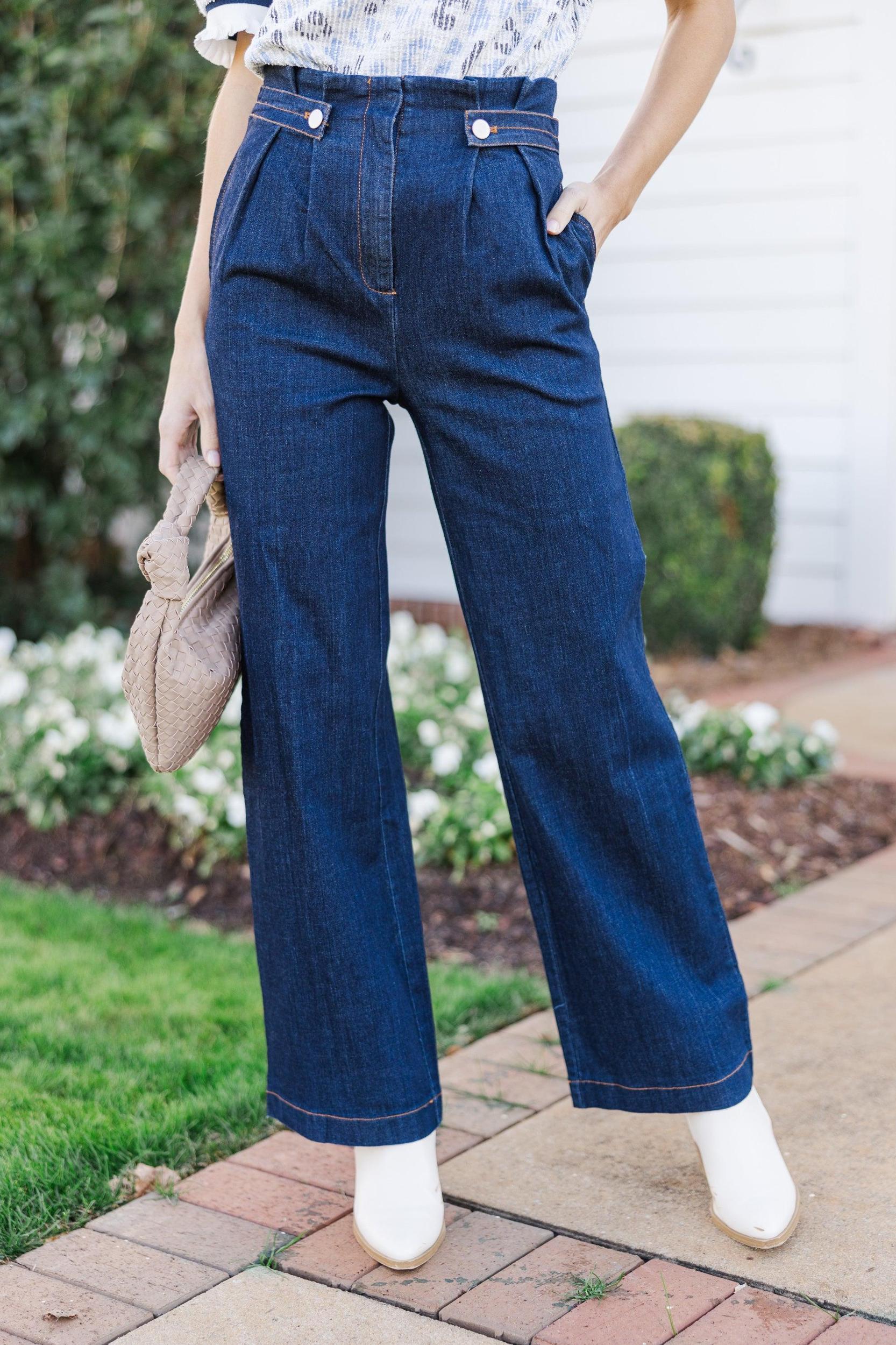 Pass On By Dark Wash Denim Blue Pants Female Product Image