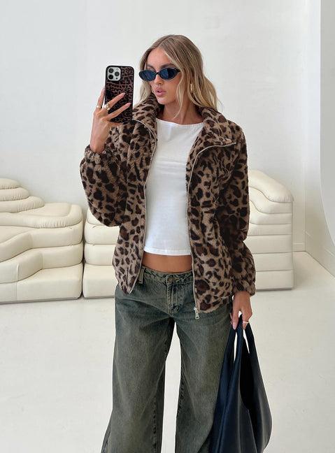 Caine Faux Fur Jacket Leopard Product Image