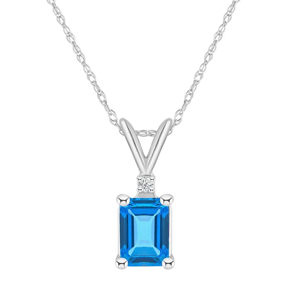 Celebration Gems 14k Gold Emerald Cut Swiss Blue Topaz & Diamond Accent Pendant Necklace, Women's, Size: 18", 14k Whgold Product Image