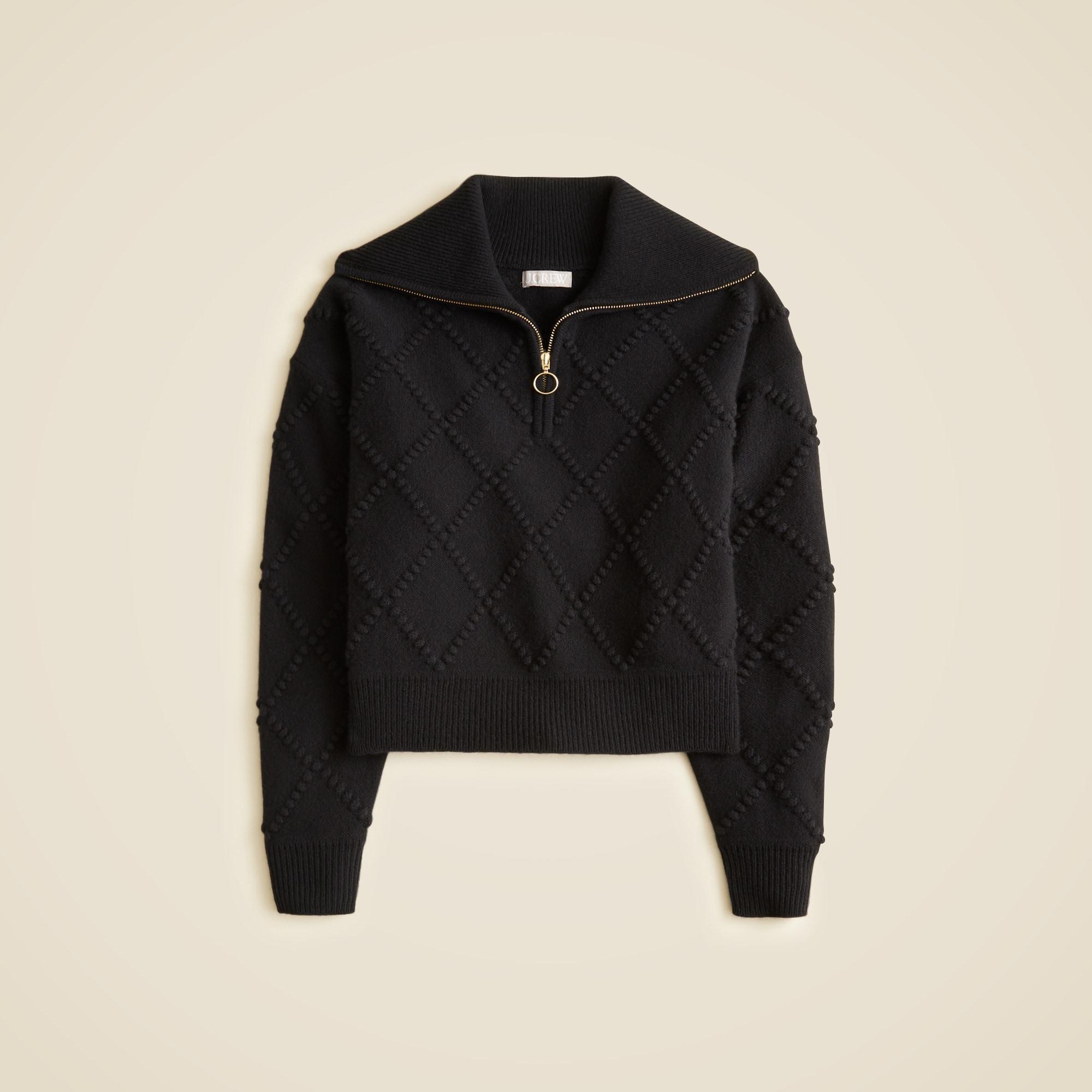 Popcorn-stitch quarter-zip sweater in vintage wool Product Image