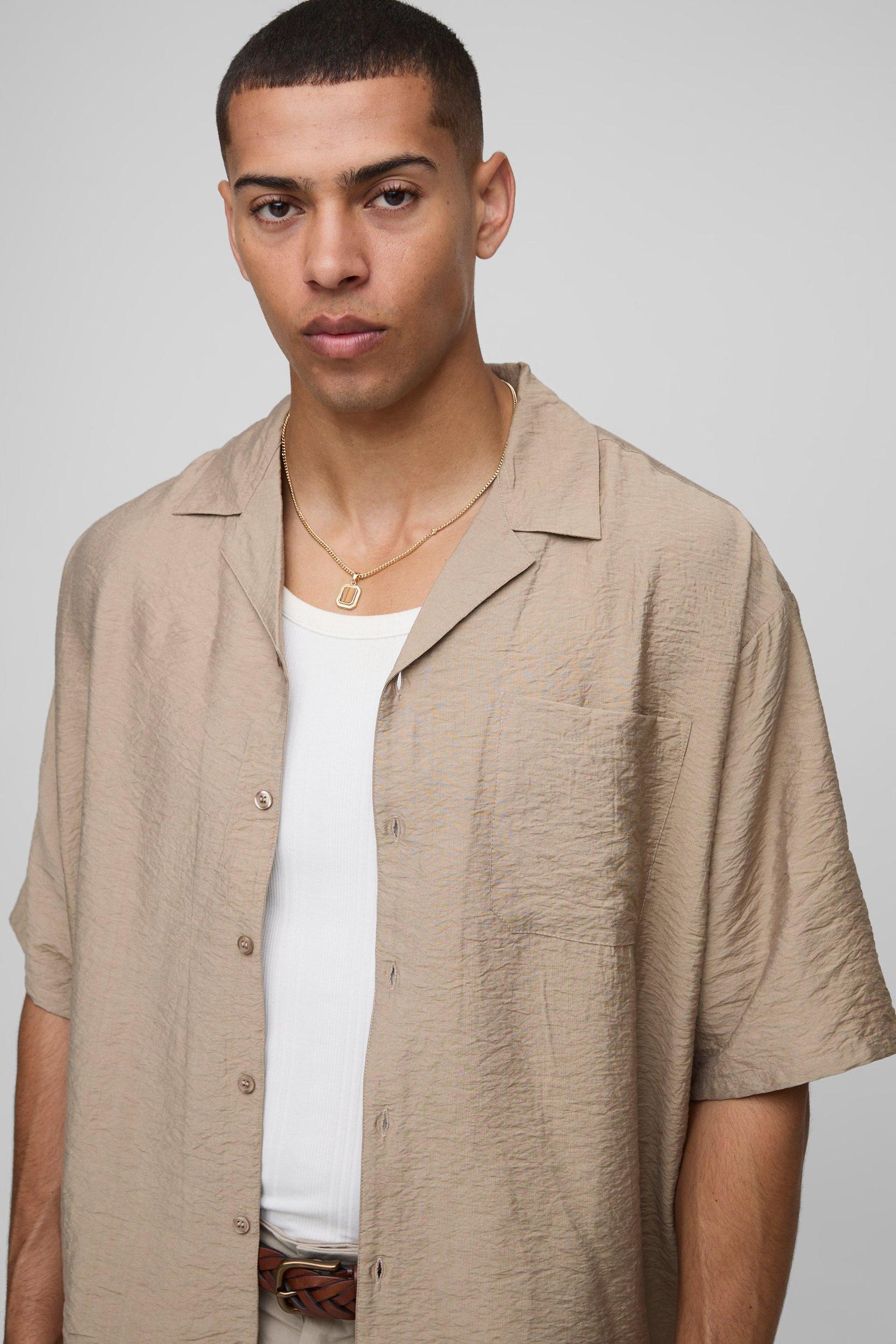 Oversized Half Sleeve Crinkle Viscose Shirt | boohooMAN USA Product Image