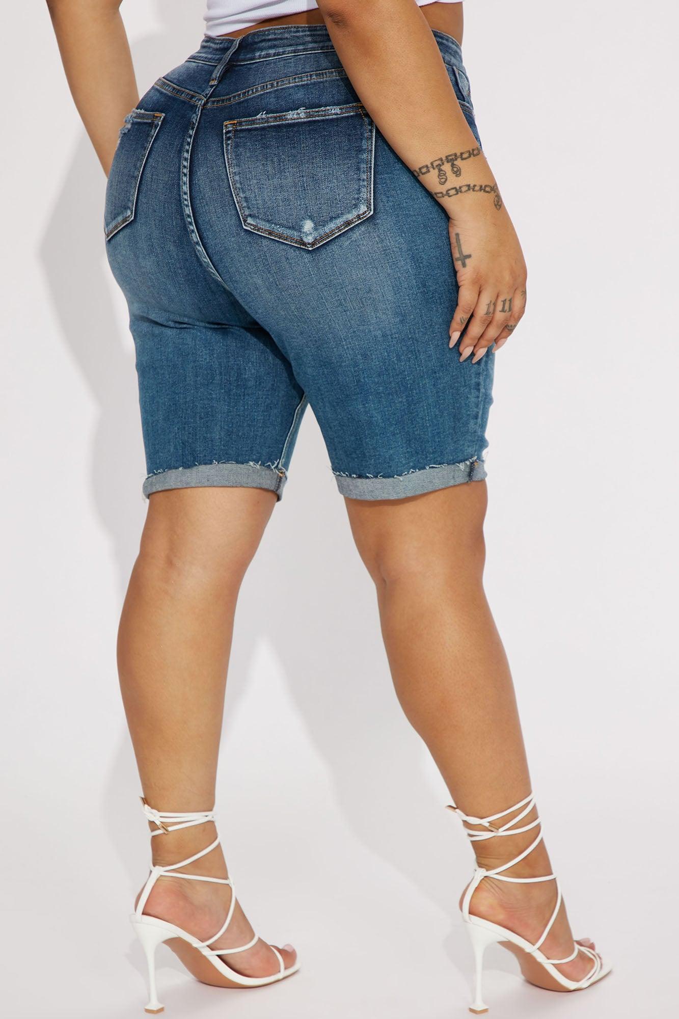 Almost There Stretch Denim Bermuda Shorts - Dark Wash Product Image