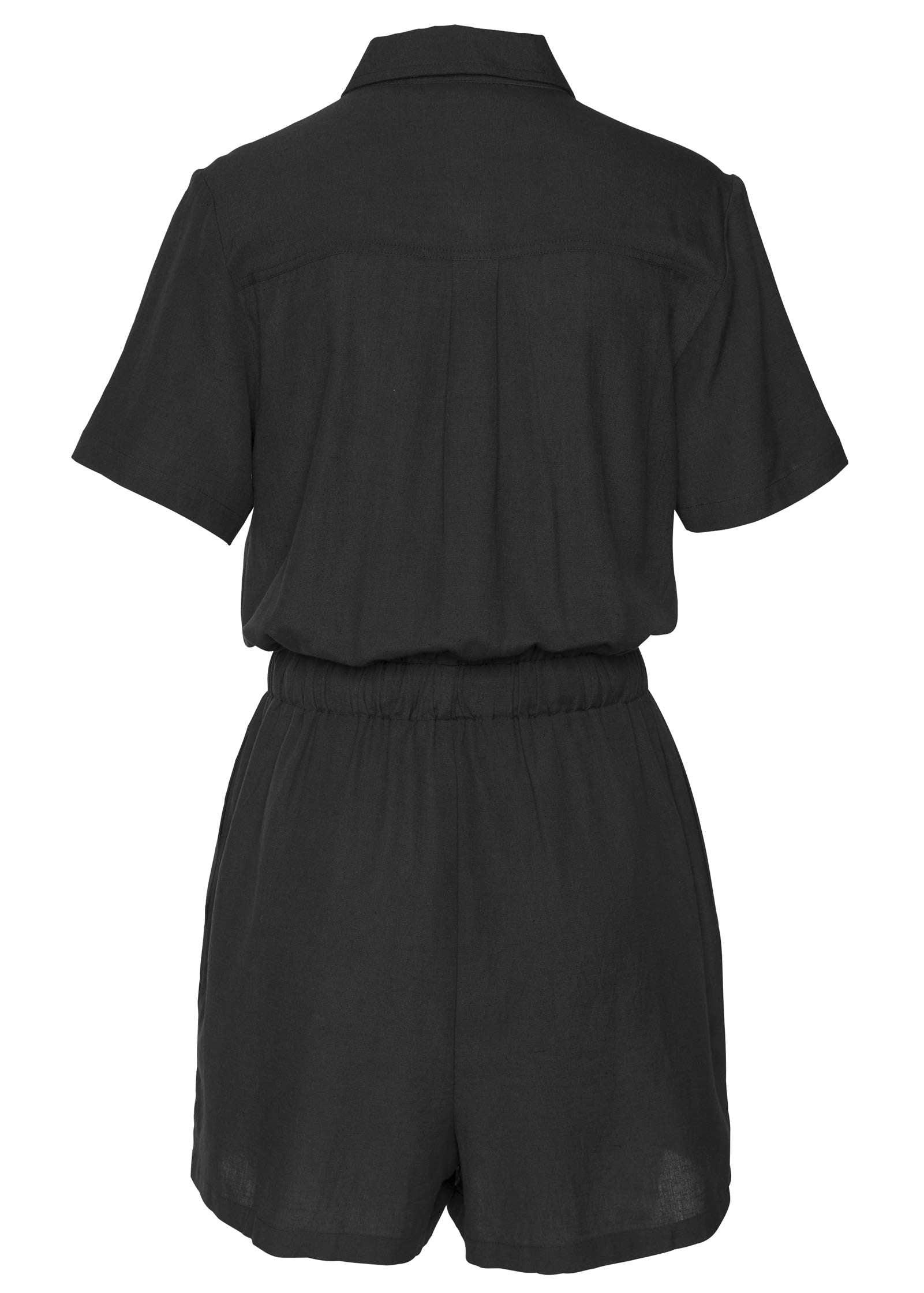 Short Sleeve Linen Romper - Black Product Image