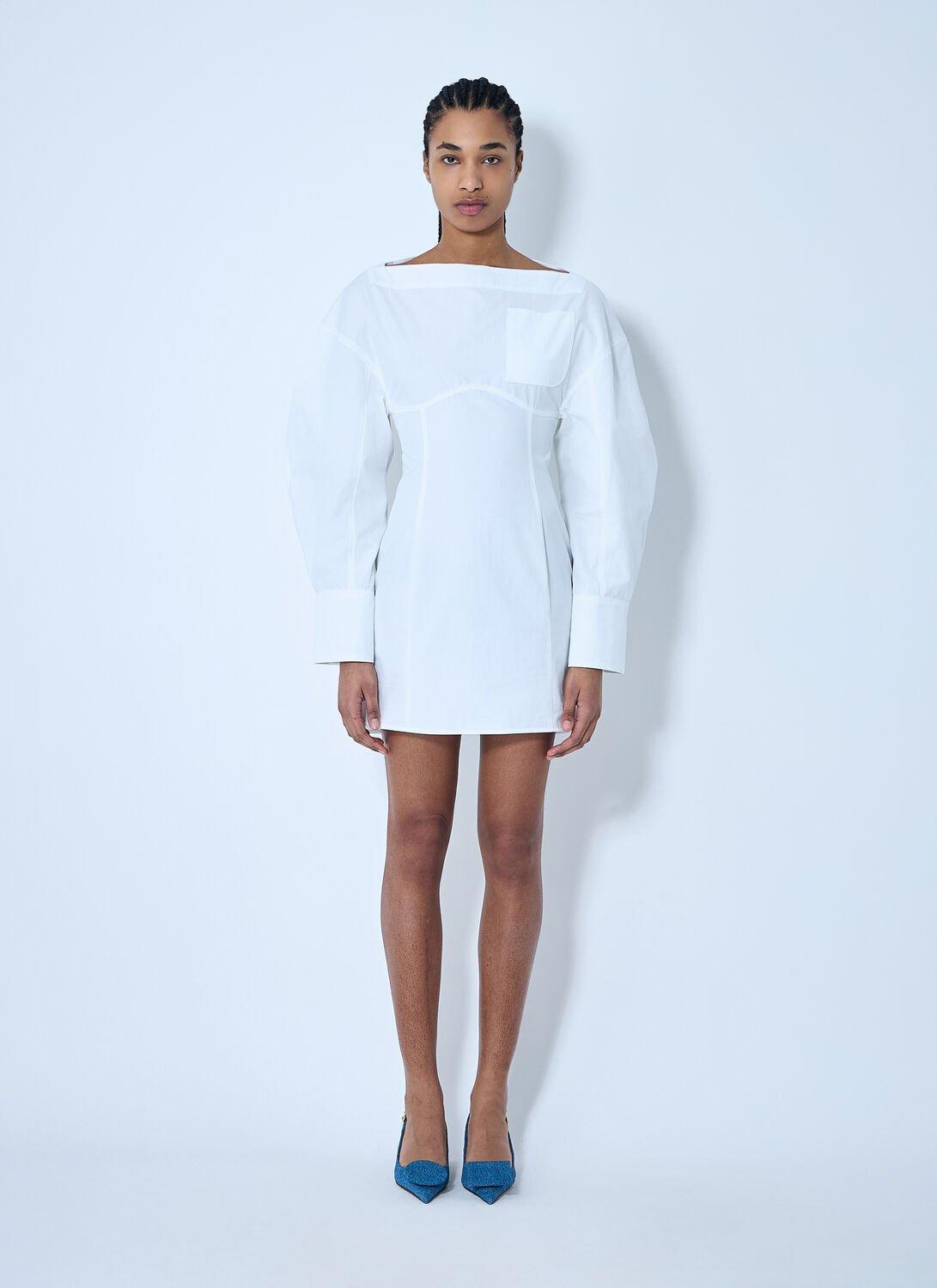 JACQUEMUS La Casaco Long Sleeve Cotton Shirtdress In White Product Image