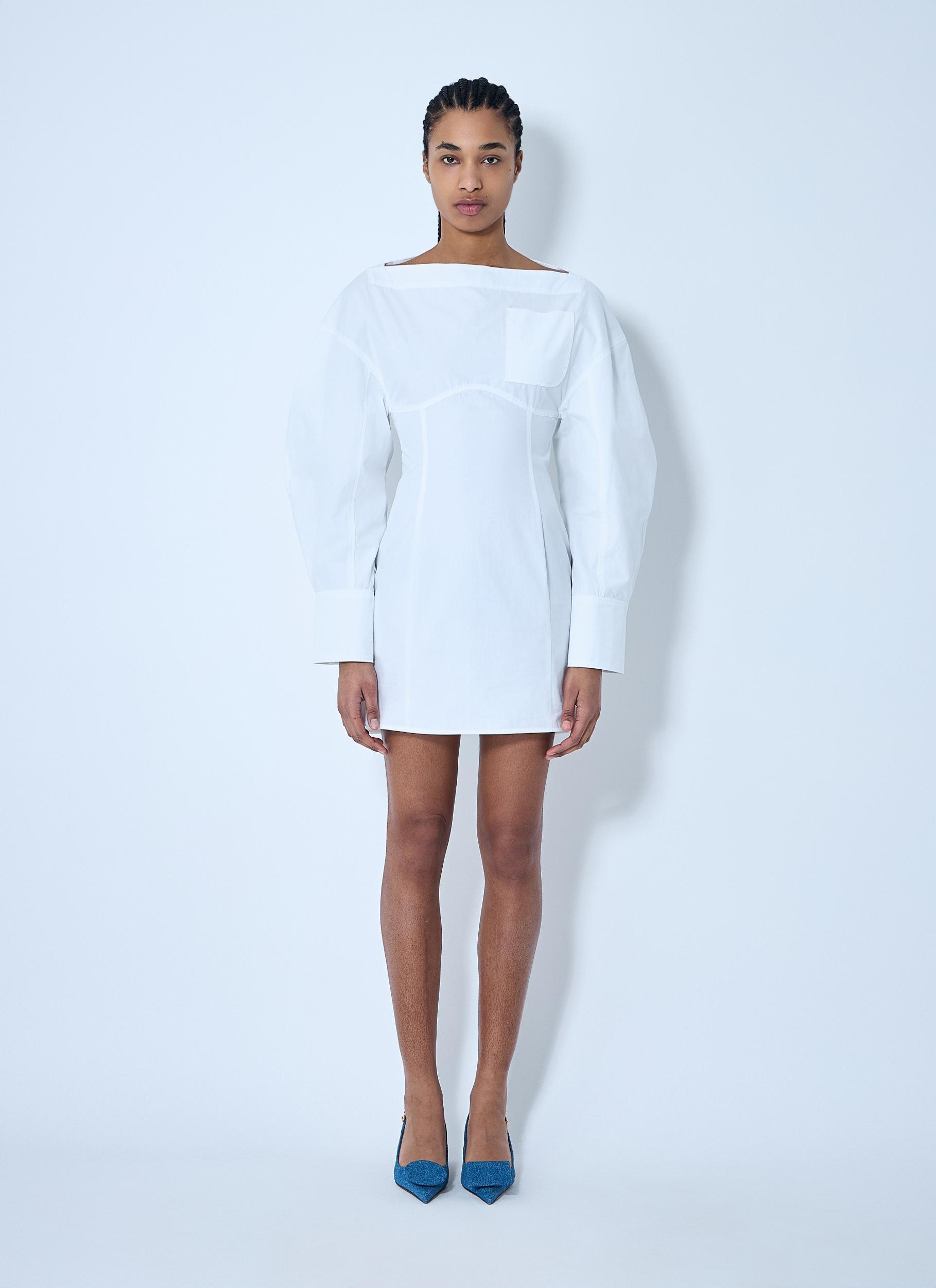 JACQUEMUS La Casaco Long Sleeve Cotton Shirtdress In White Product Image
