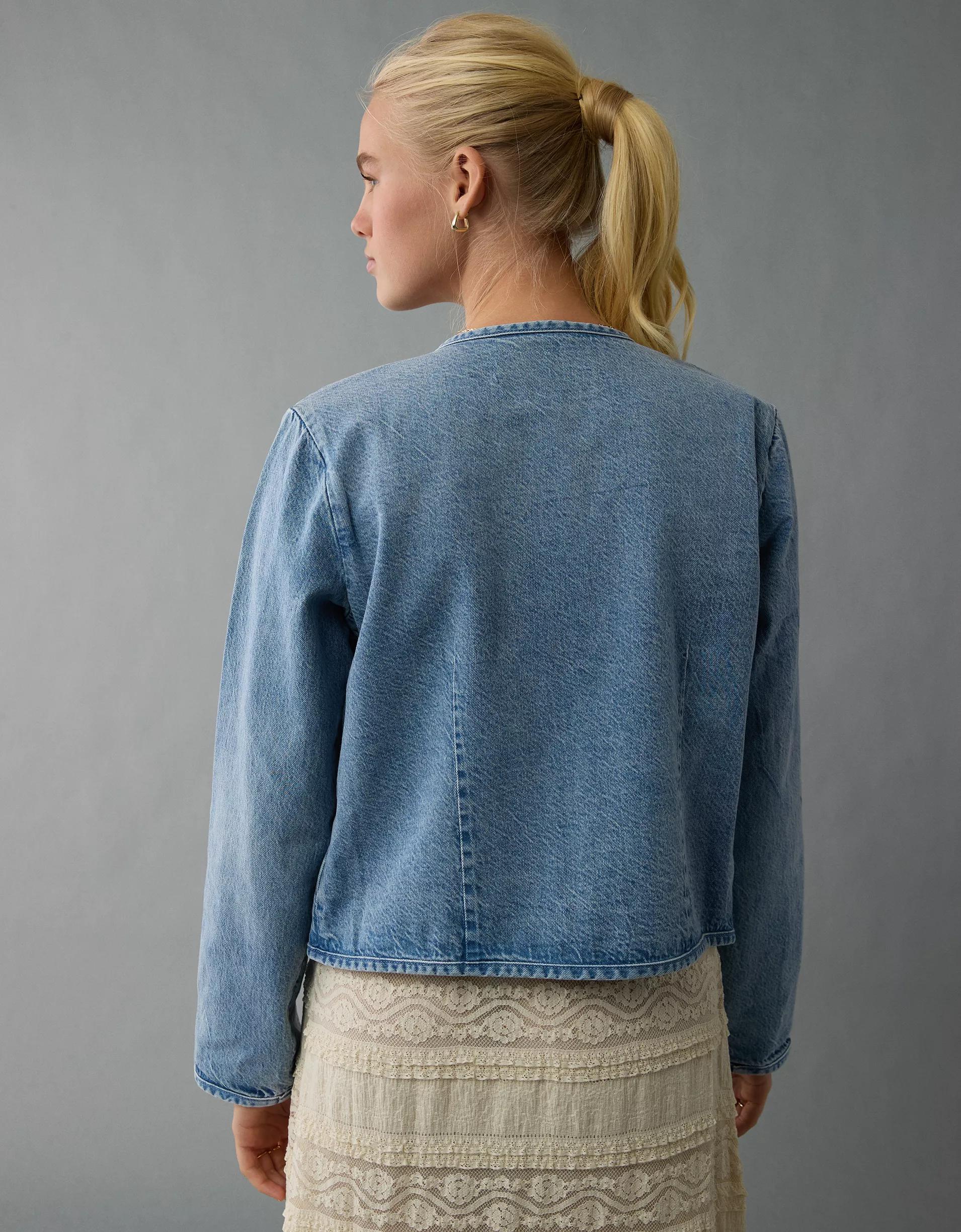 AE Collarless Denim Jacket Product Image