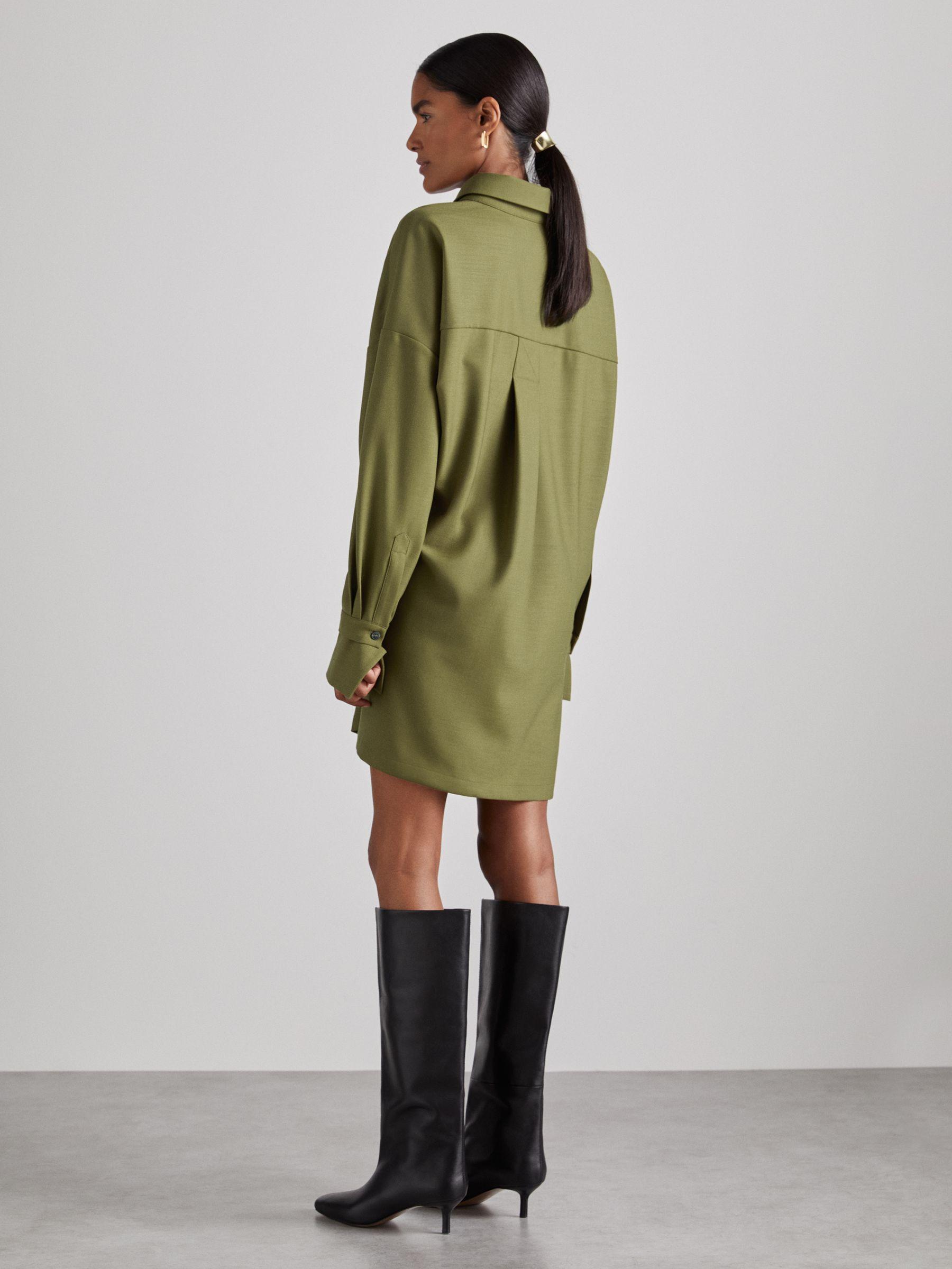 Atelier Draped Shirt Dress with Wool in Khaki Product Image