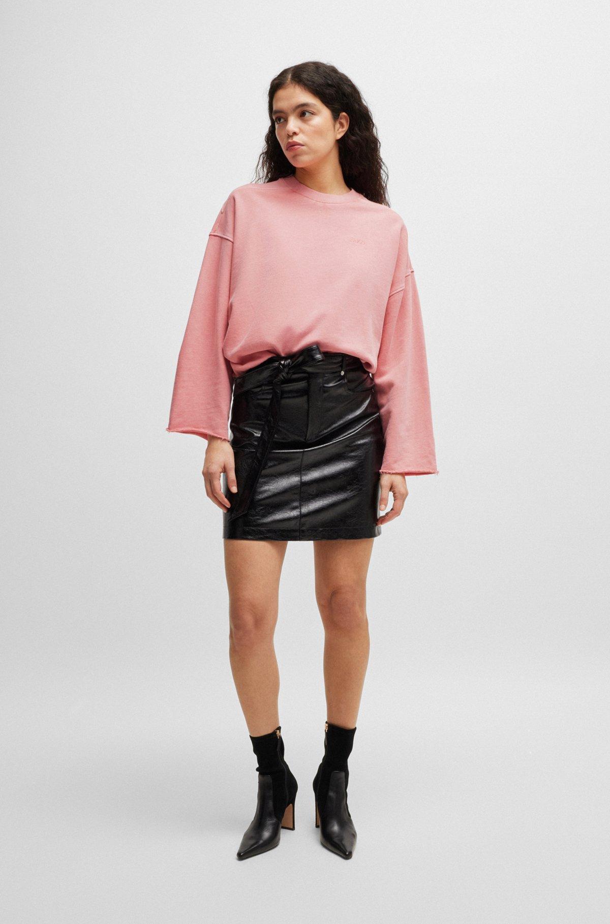 BOSS - Cotton-terry sweatshirt with drawcord cuffs - light pink Product Image