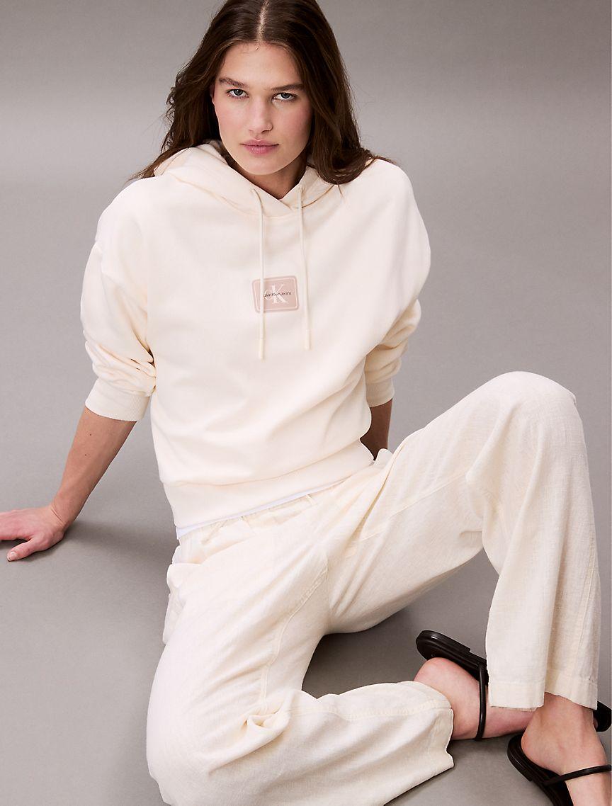 Fleece Logo Patch Cropped Hoodie Product Image