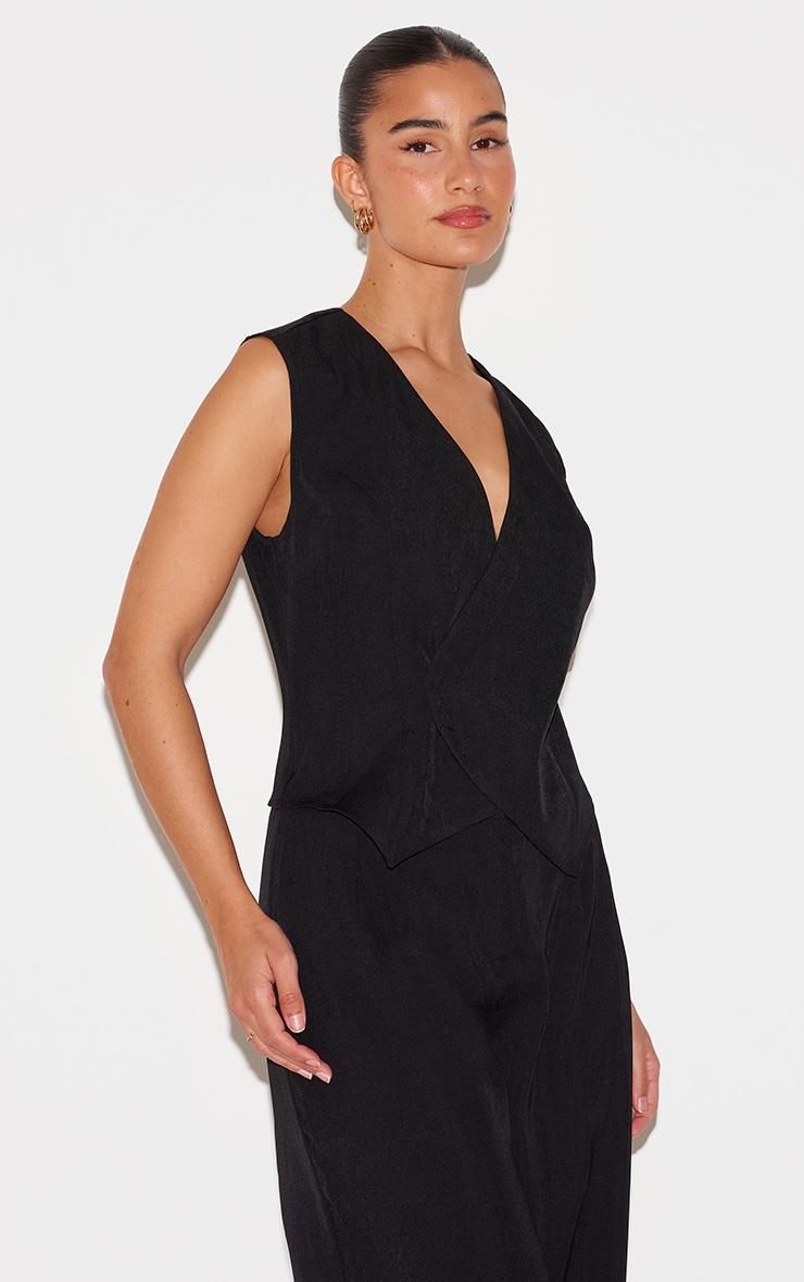 Black Woven Asymmetric Detail Vest Straight Leg Jumpsuit Product Image