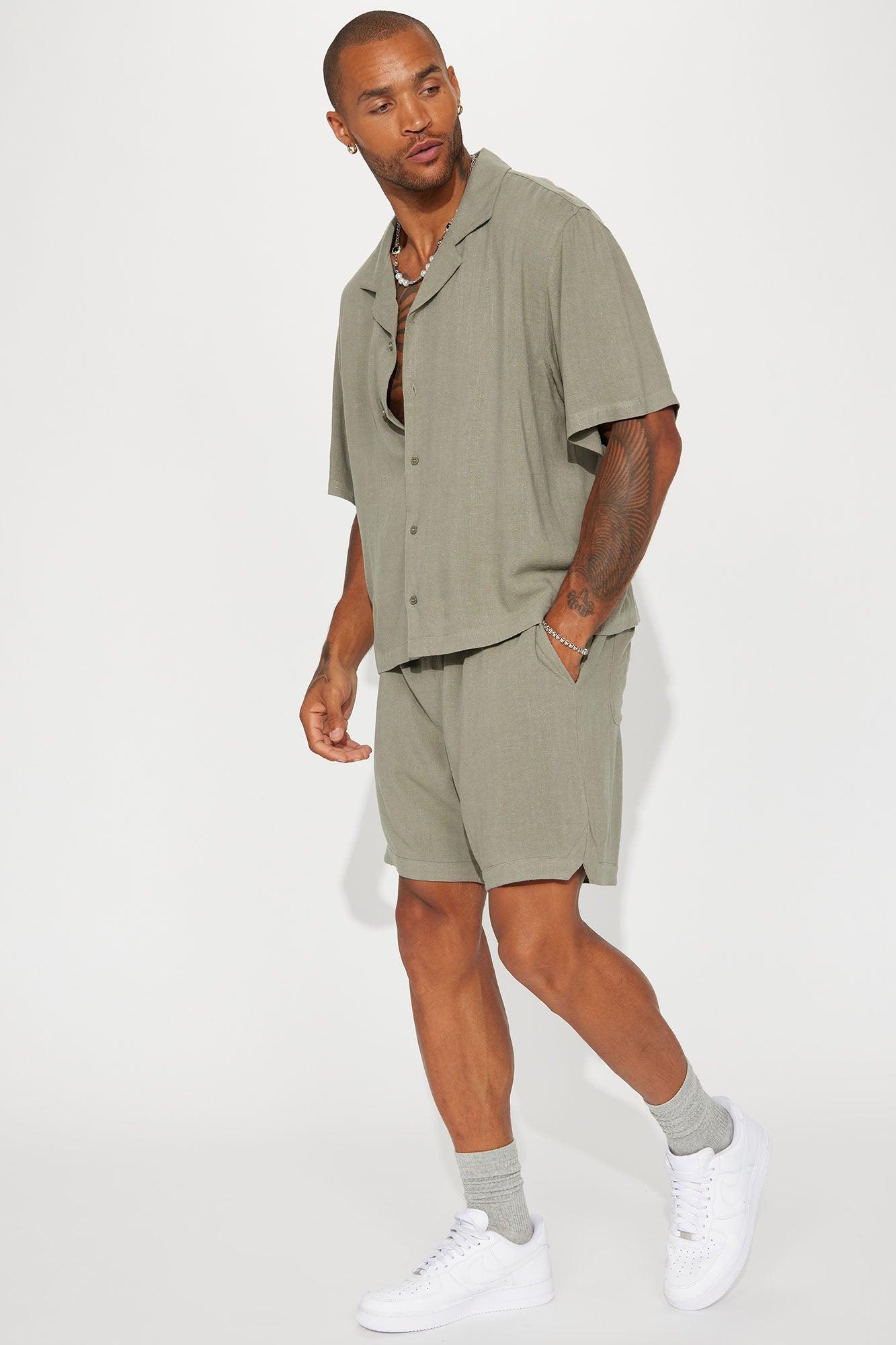 Can't Quit Textured Linen Button Up Shirt - Olive Product Image