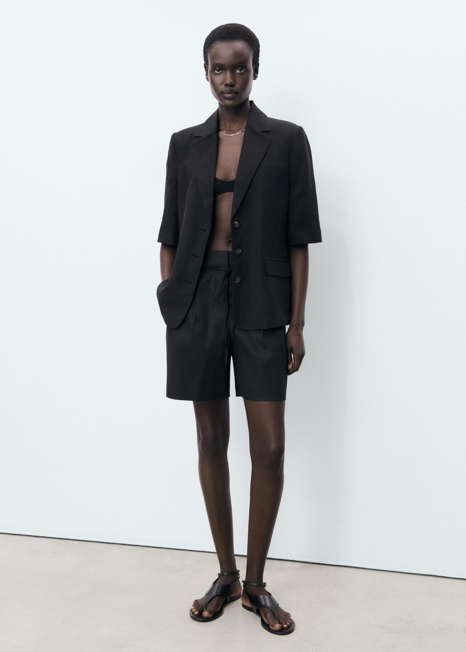 Linen shorts with bow and belt - Women | MANGO USA Product Image