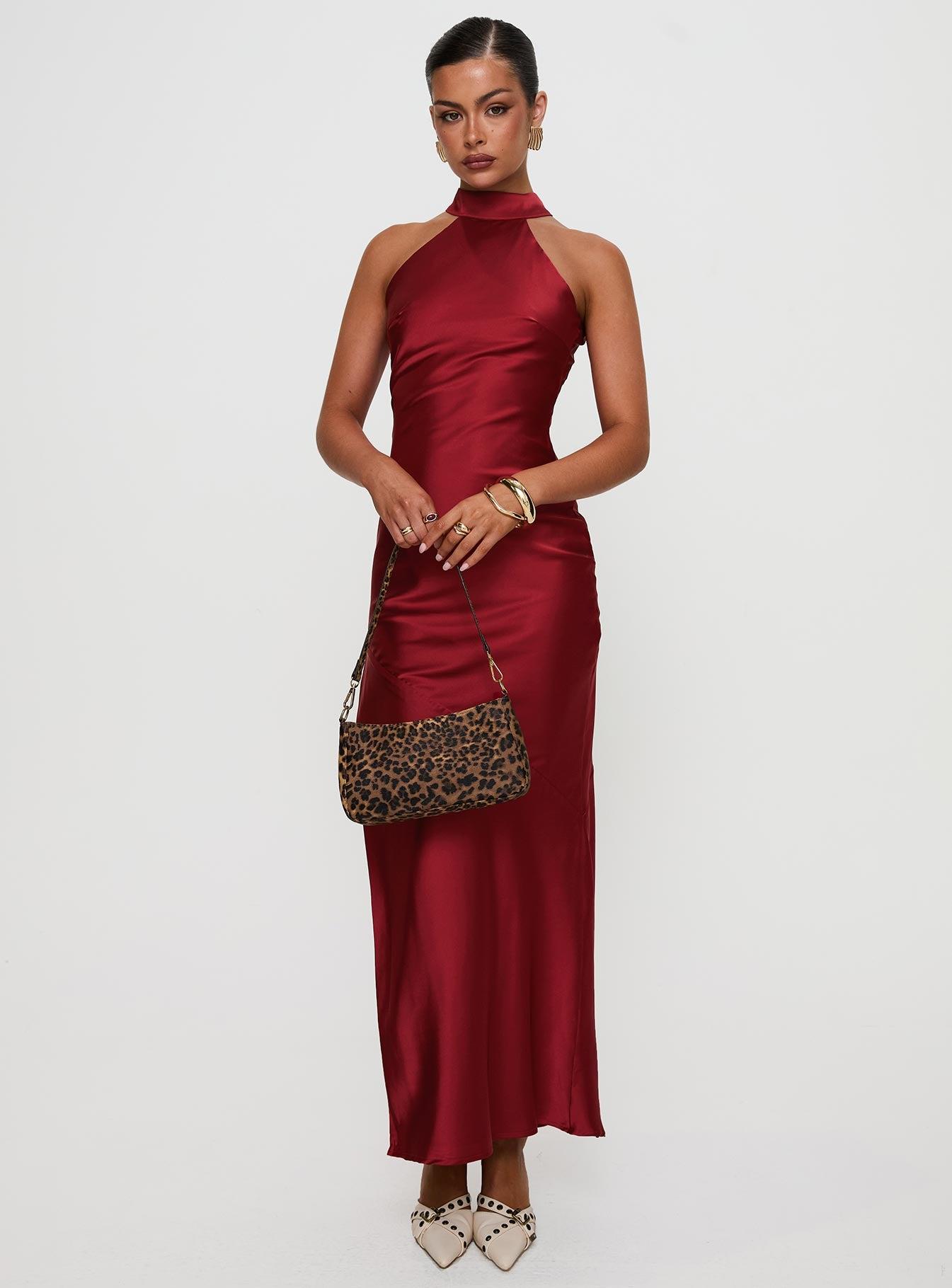 Mordecai Halter Maxi Dress Burgundy Product Image