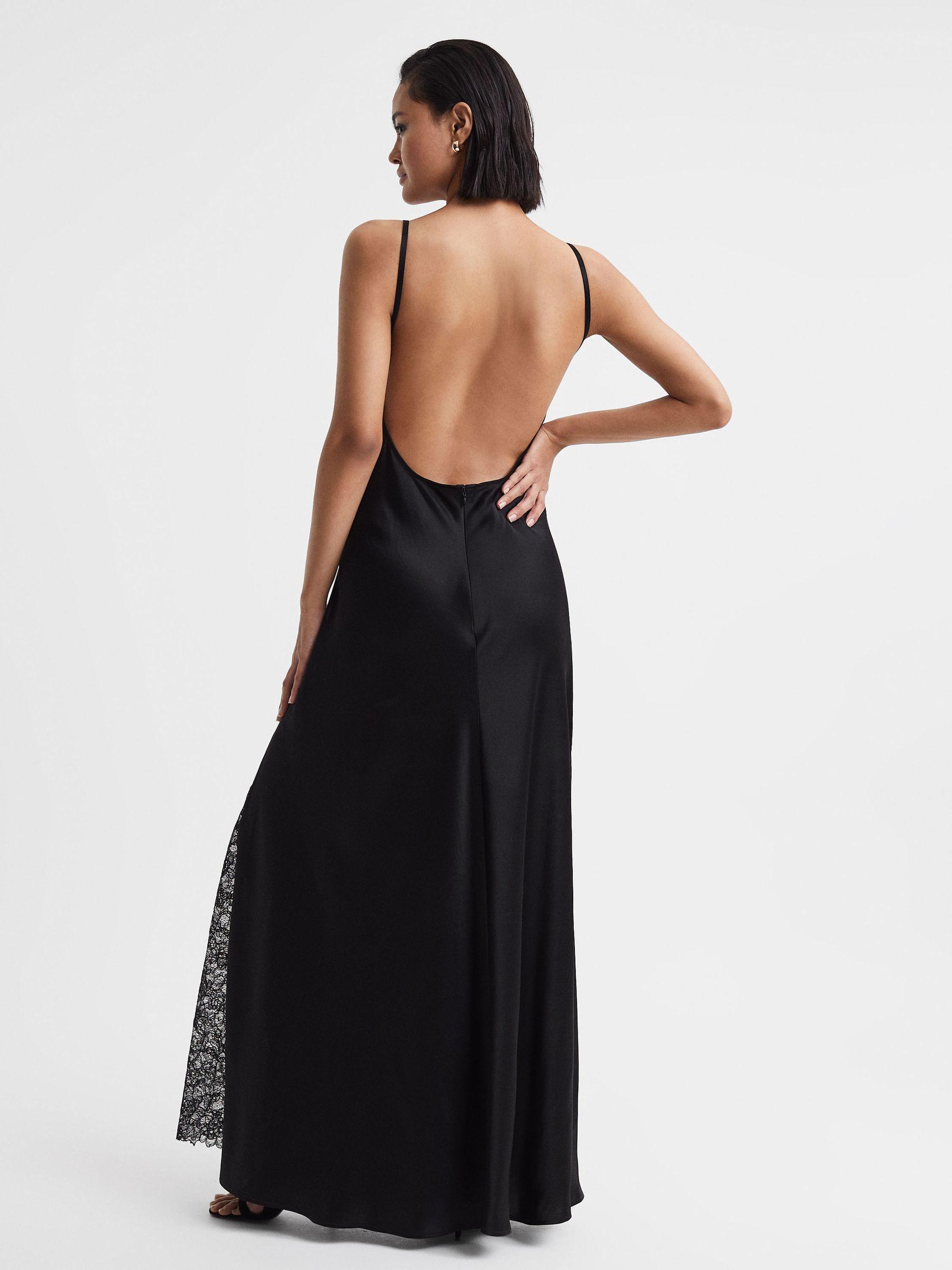 Anna Quan Satin Lace Cowl Neck Maxi Dress in Black Product Image