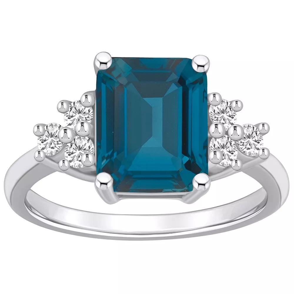 Alyson Layne 14k White Gold Emerald-Cut London Blue Topaz & 1/3 Carat T.W. Diamond Ring, Women's, Size: 5 Product Image