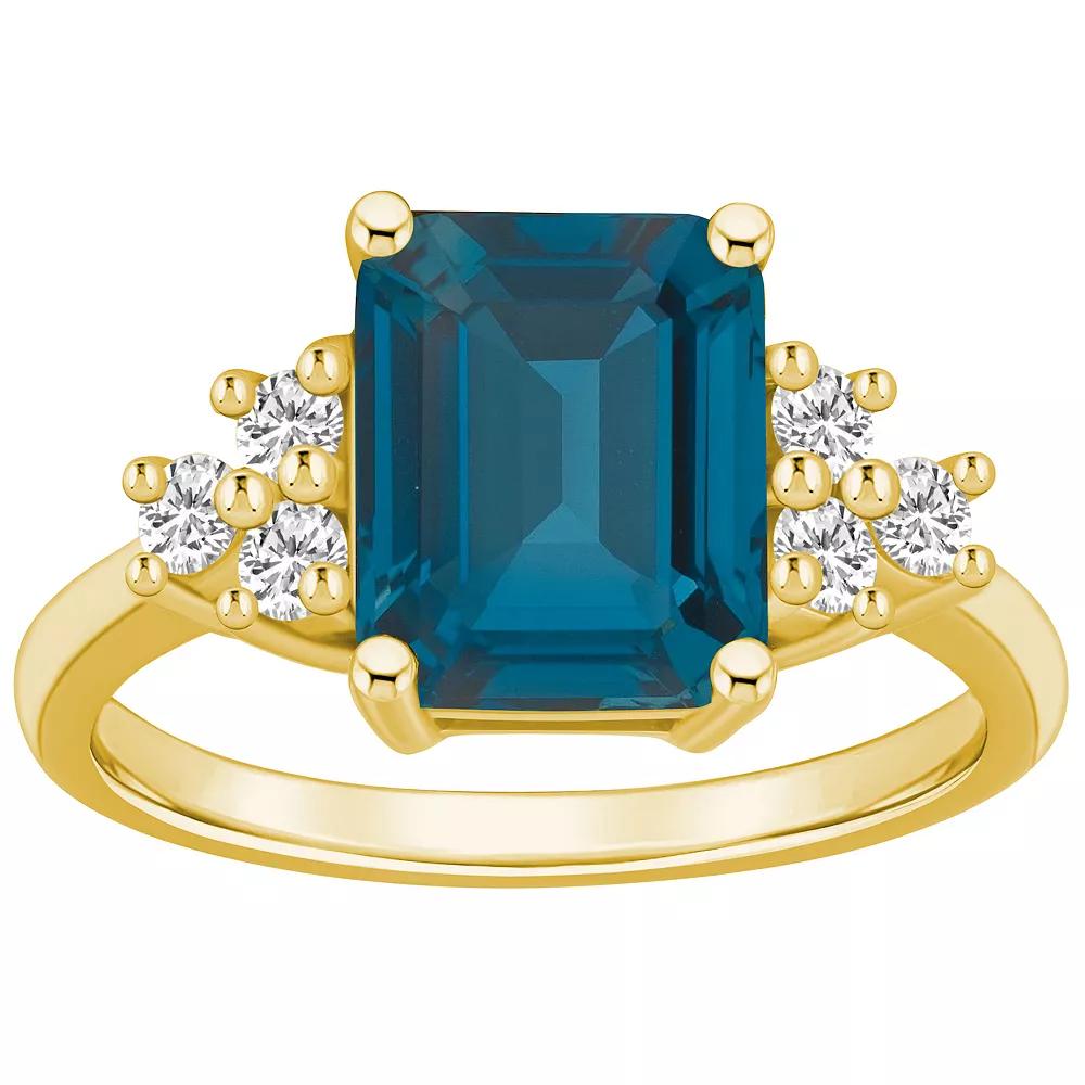 Alyson Layne 14k Gold Emerald-Cut London Blue Topaz & 1/3 Carat T.W. Diamond Ring, Women's, Size: 9 Product Image