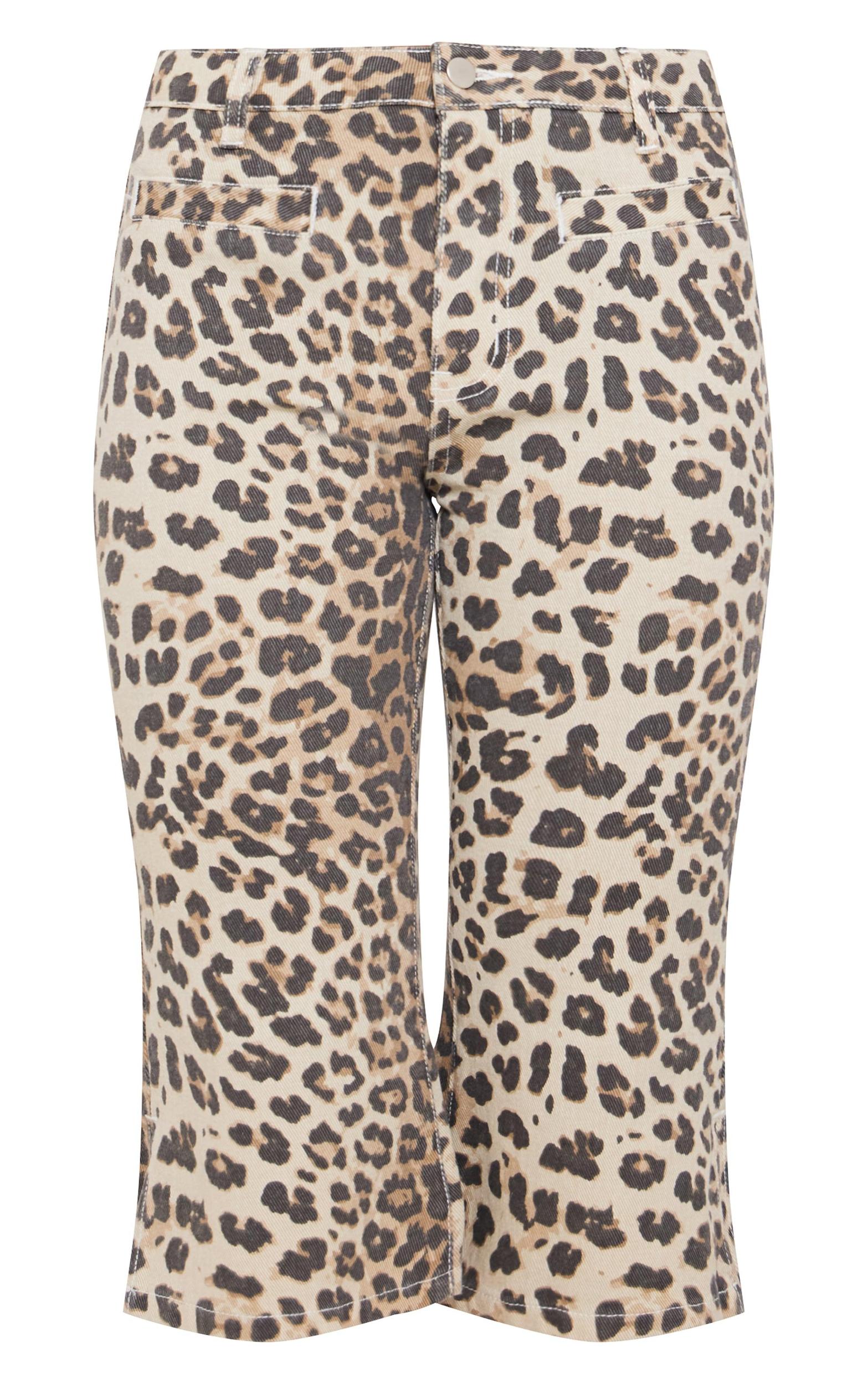 Light Brown Leopard Print Denim Capris Product Image