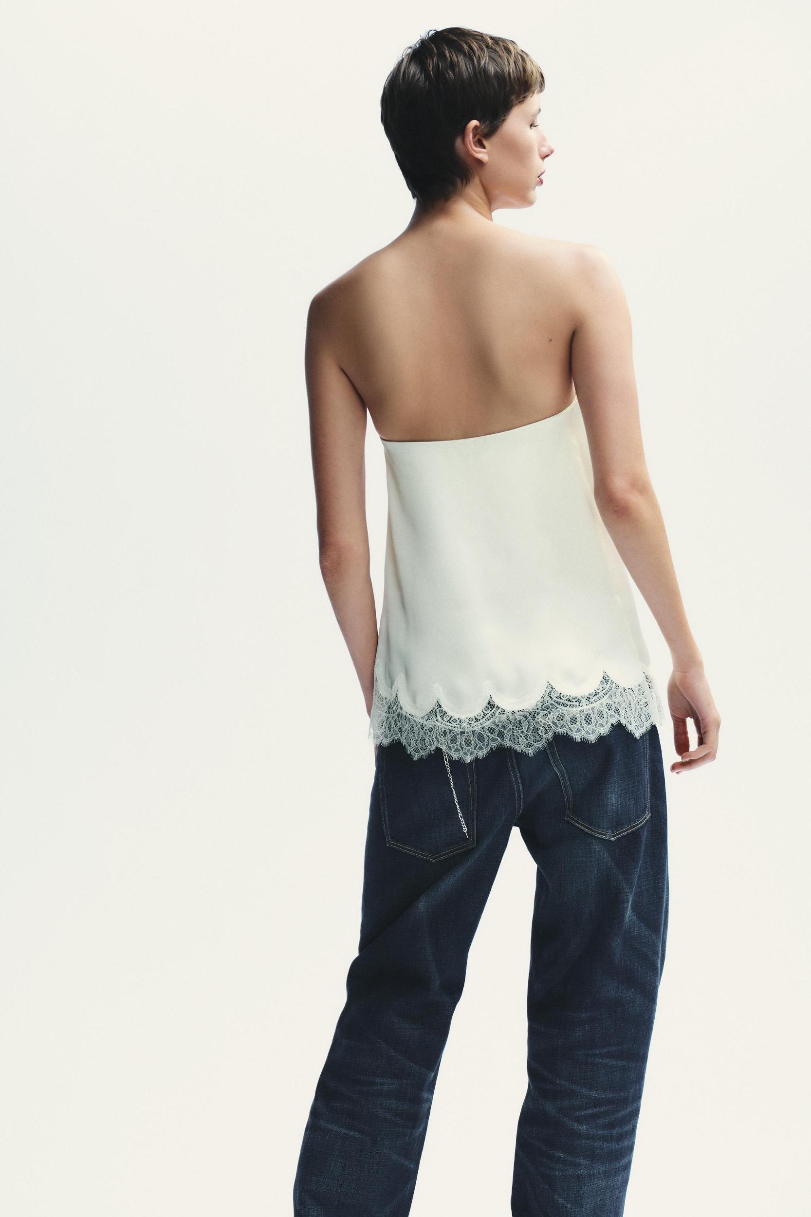 SATIN EFFECT LACE BUSTIER TOP Product Image