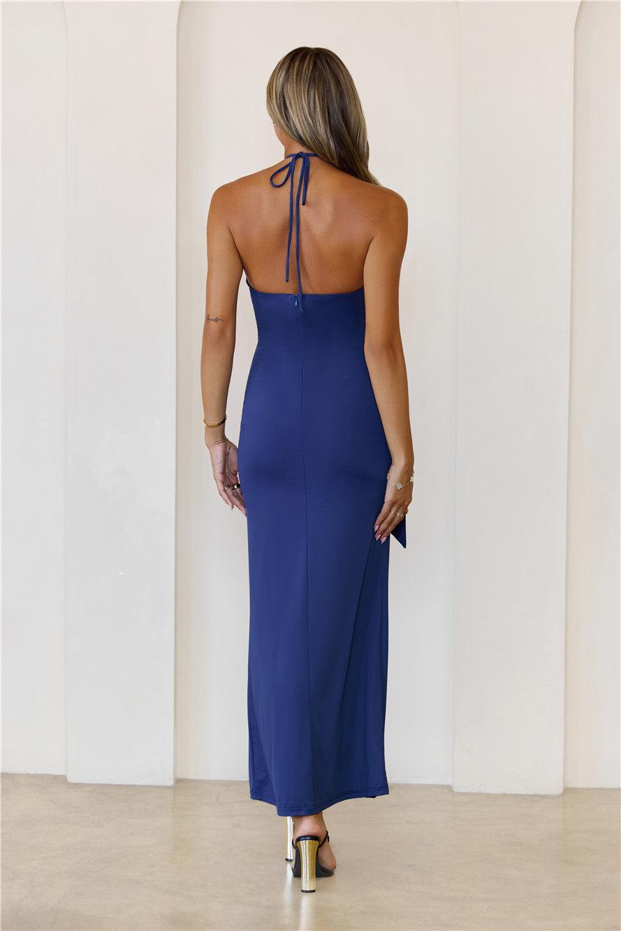 Sundown Spirit Halter Maxi Dress Navy Product Image