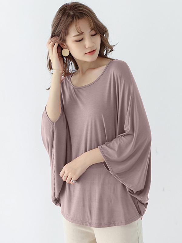 Vintage Loose Round-Neck Batwing Sleeves Shirts Product Image