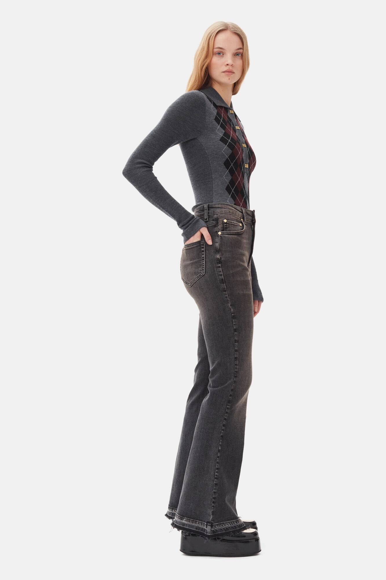 Washed Black Flared Jeans Product Image