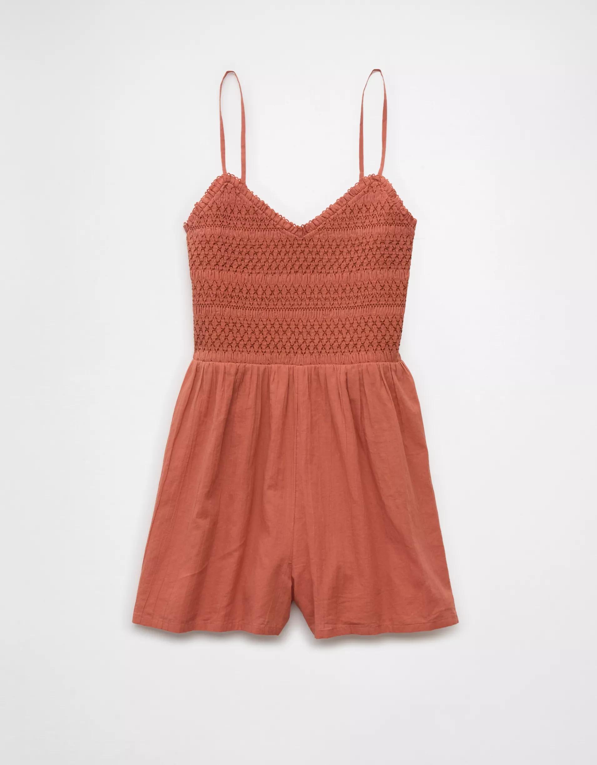 AE Textured Smocked V-Neck Romper Product Image