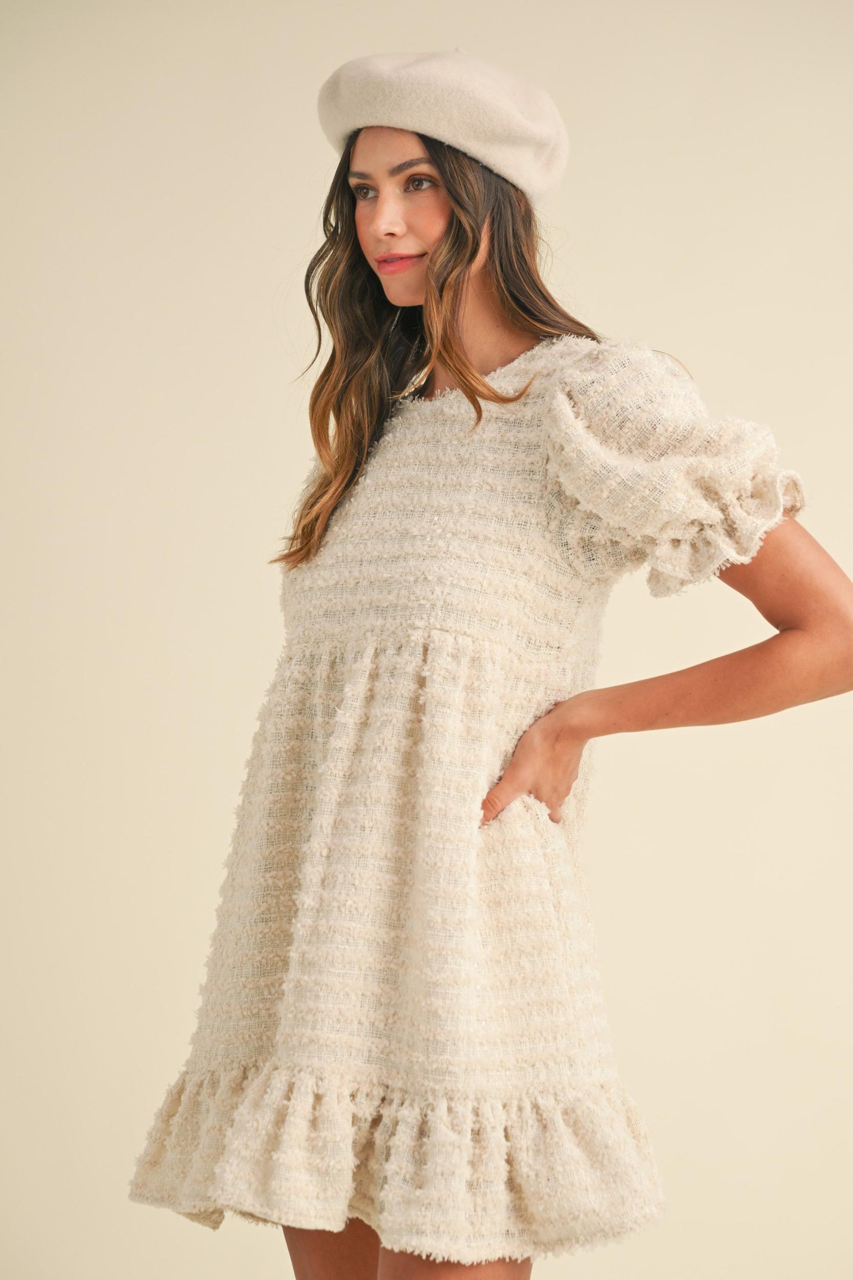 Soft Frayed Textured Babydoll Mini Dress Product Image